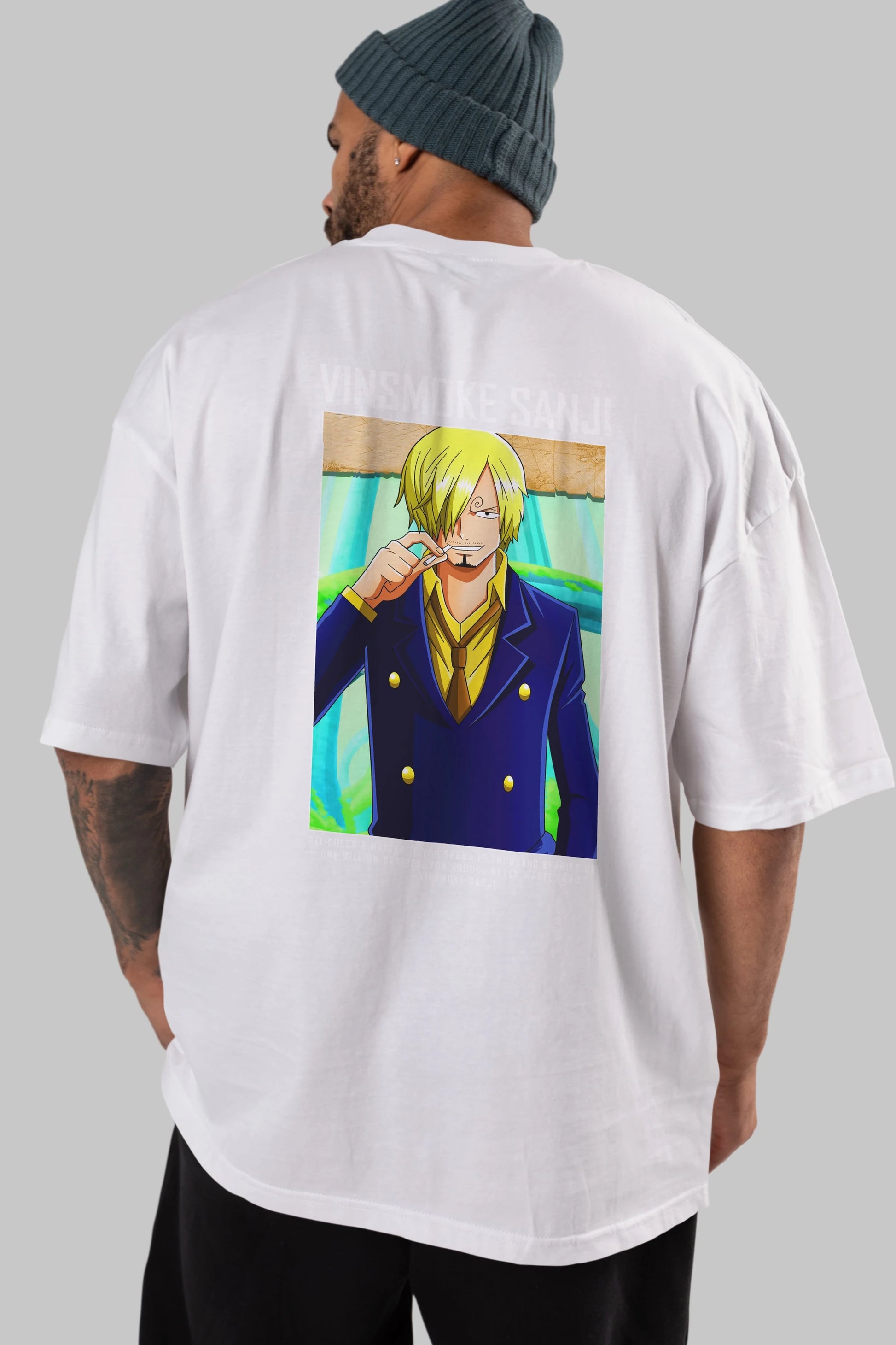 Sanji 2 Anime Arka Baskılı Oversize t-shirt Erkek Kadın Unisex %100 pamuk tişort