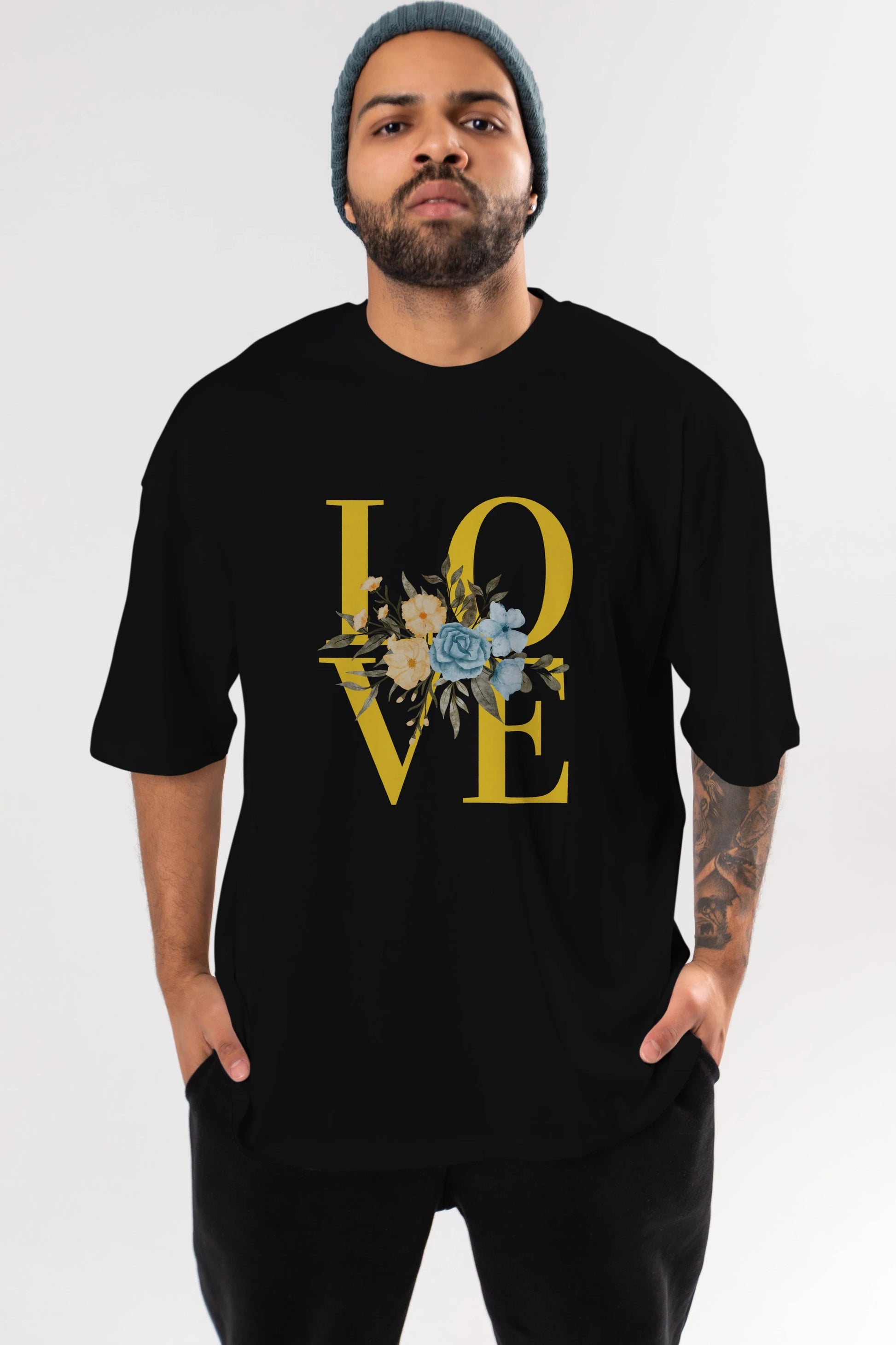 Love Flower Ön Baskılı Oversize t-shirt Erkek Kadın Unisex