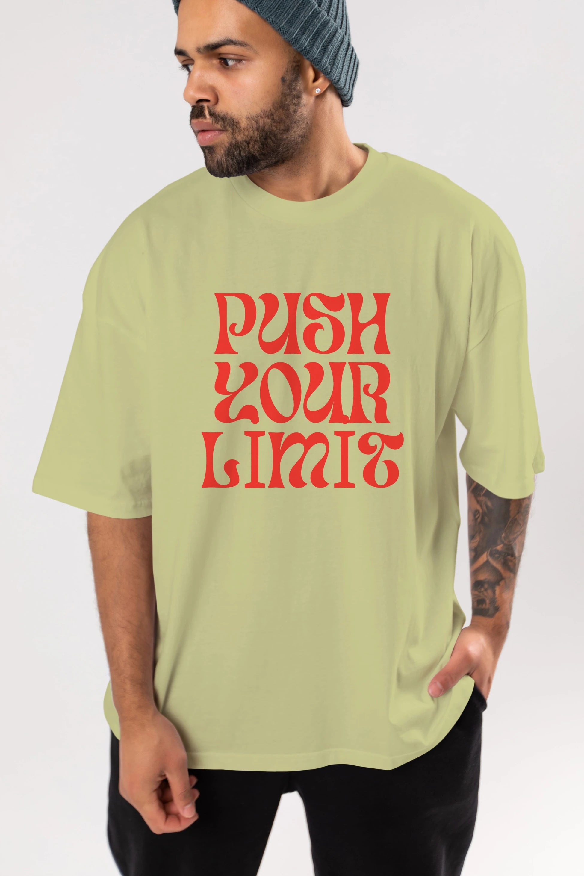 Push Your Limit Yazılı 2 Ön Baskılı Oversize t-shirt Erkek Kadın Unisex