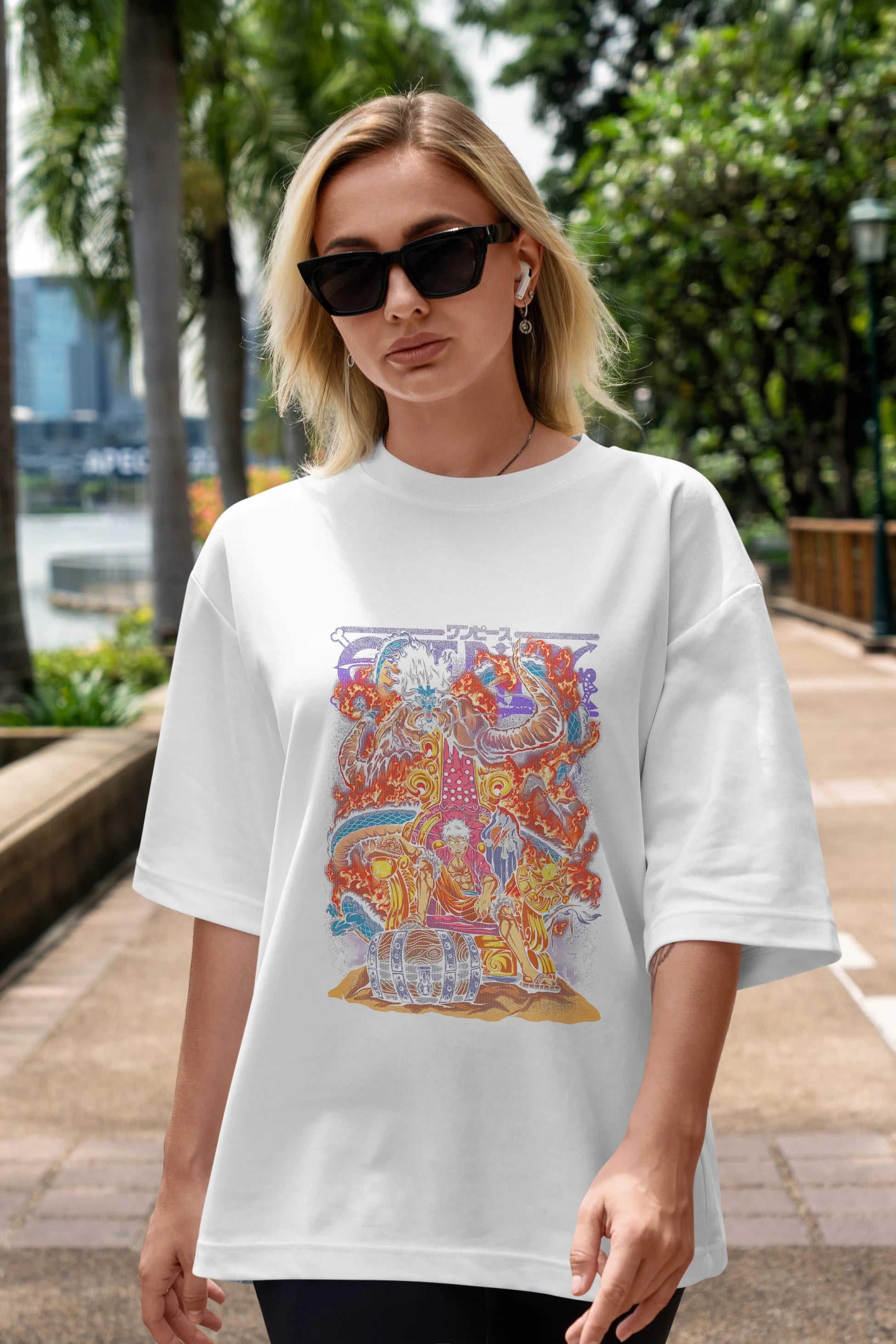 MONKEY D. LUFFY 1 Anime Ön Baskılı Oversize t-shirt %100 pamuk Erkek Kadın Unisex