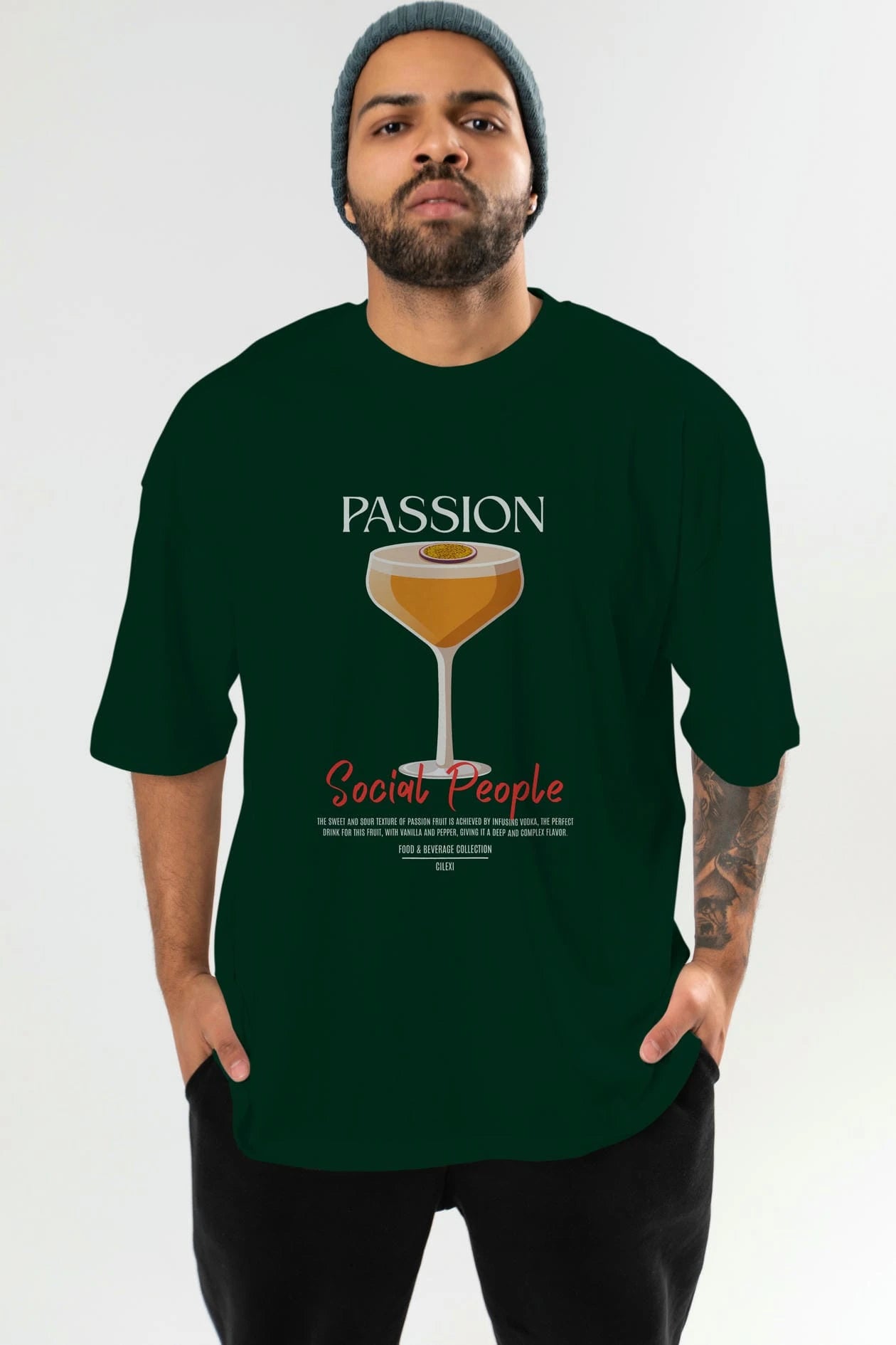 Passion Kokteyl Serisi ön Baskılı Oversize t-shirt Erkek Kadın %100 Pamuk Bisiklet Yaka tişort