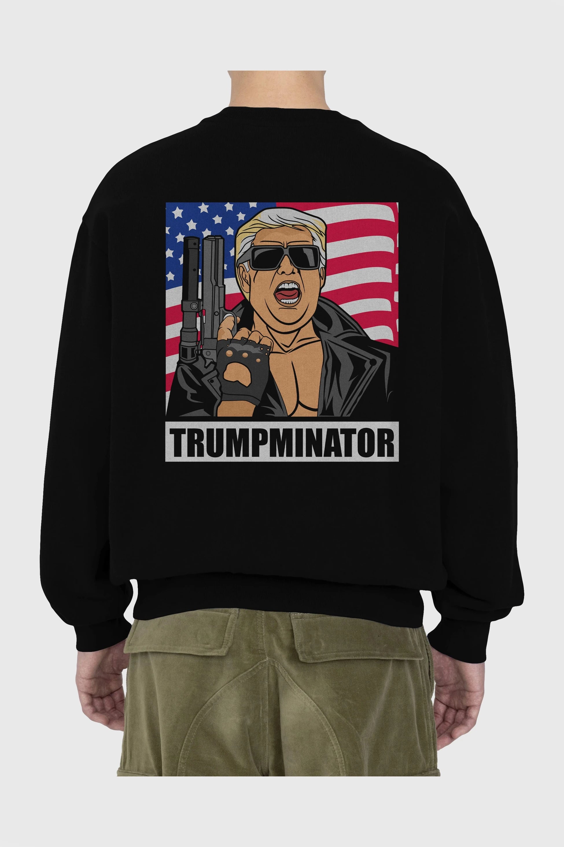 Trumpminator Arka Baskılı Oversize Sweatshirt Erkek Kadın Unisex