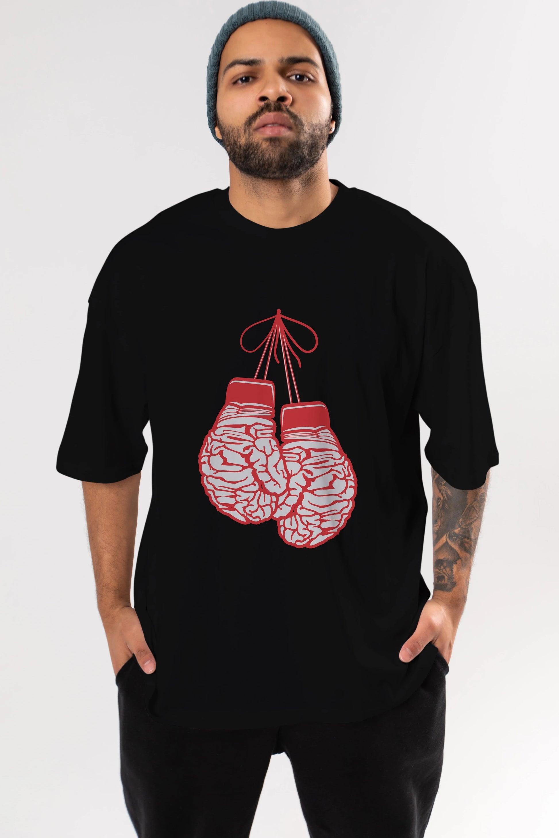 Brain Gloves Ön Baskılı Oversize t-shirt %100 pamuk Erkek Kadın Unisex
