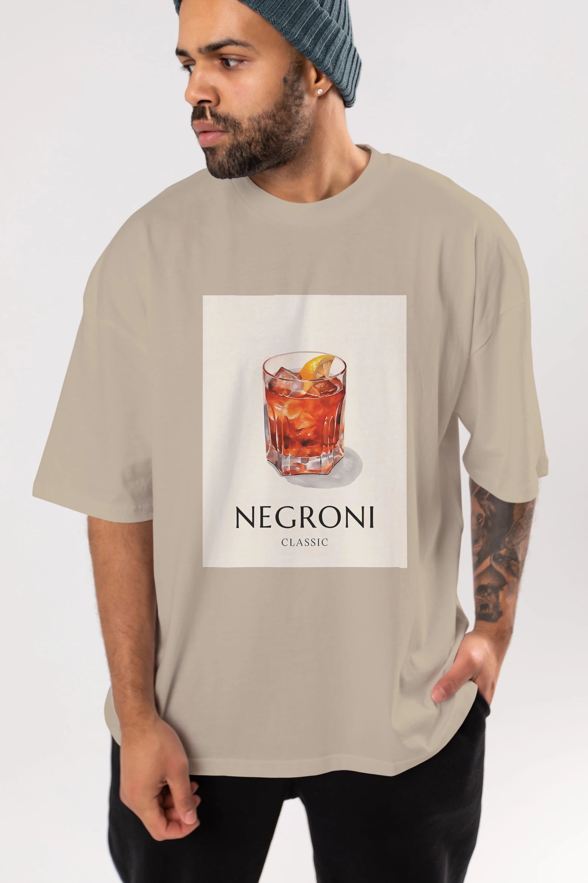 Negroni Classic Ön Baskılı Oversize t-shirt Erkek Kadın Unisex %100 Pamuk Bisiklet Yaka tişort