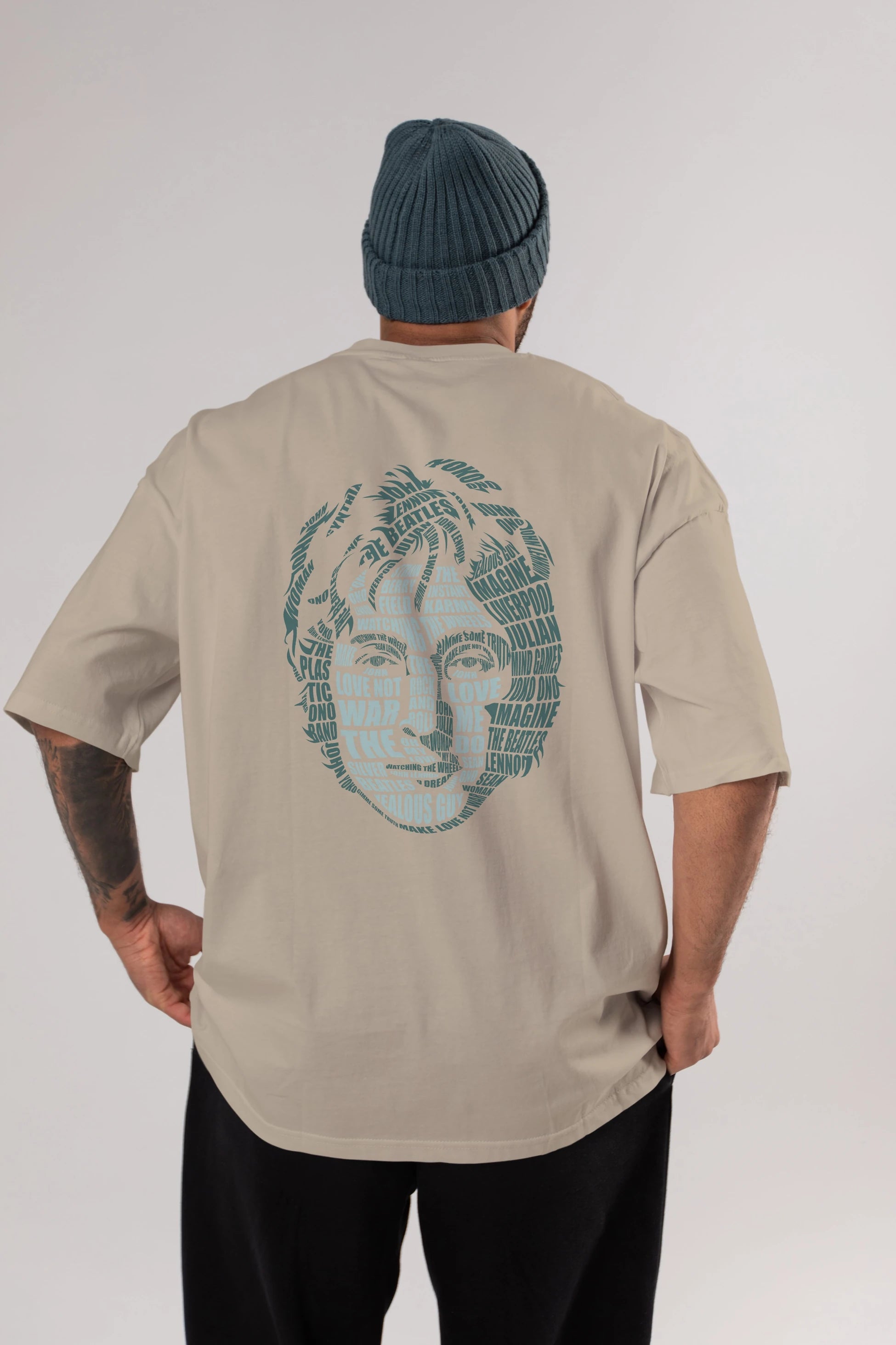 John Lennon Calligram Arka Baskılı Oversize t-shirt %100 pamuk Erkek Kadın Unisex