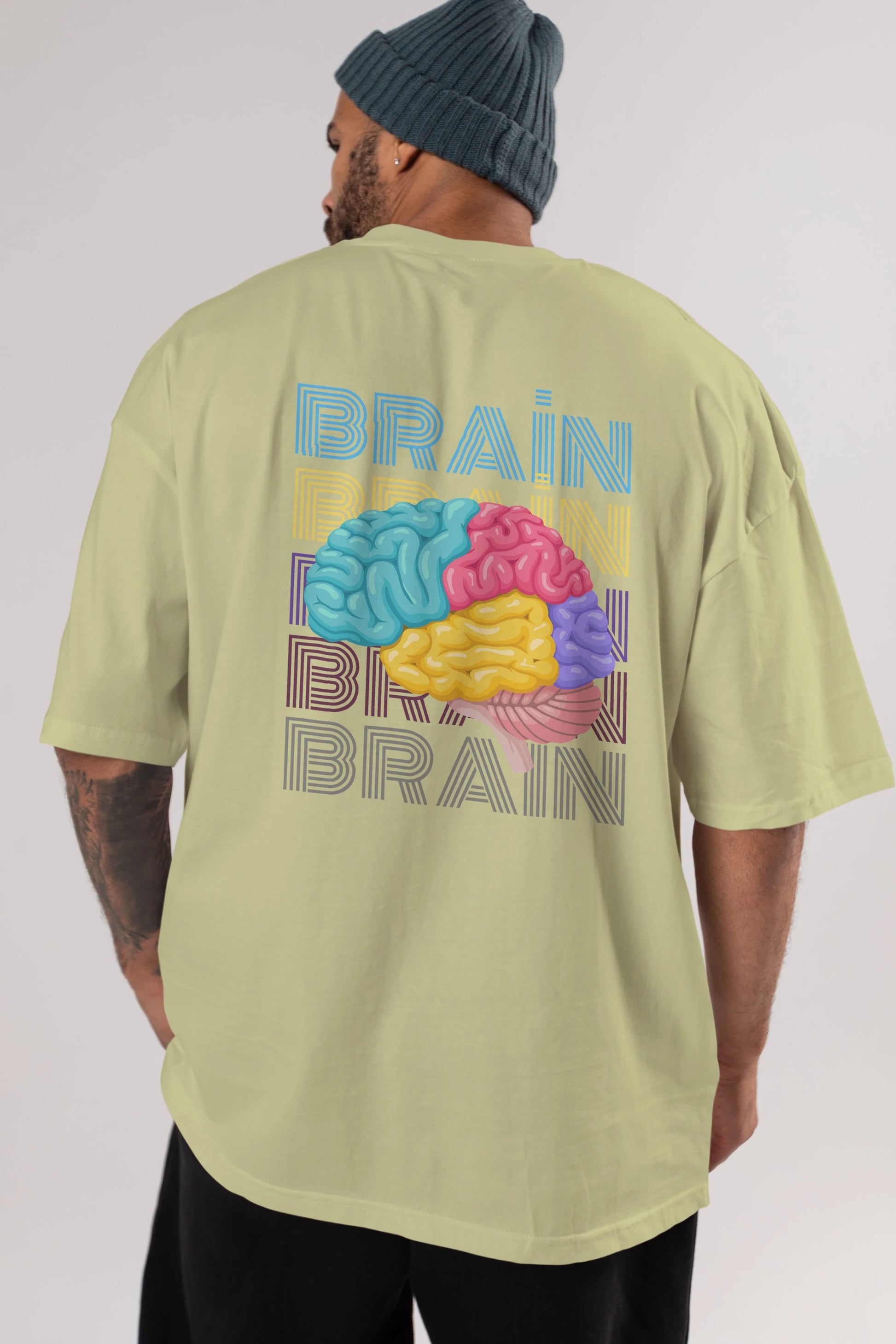 Brain Yazılı Arka Baskılı Oversize t-shirt Erkek Kadın Unisex