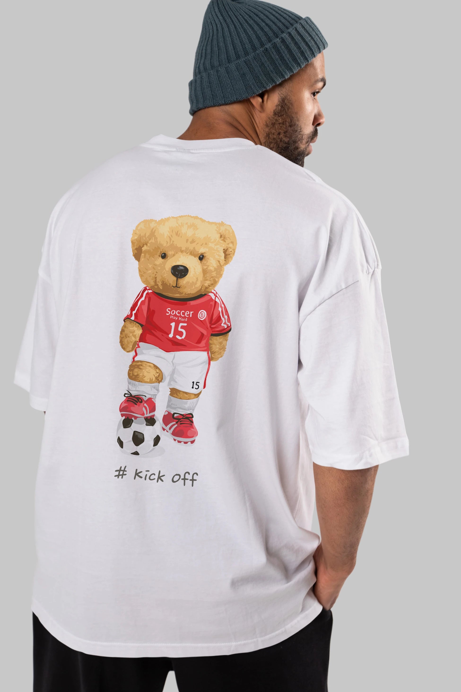 Teddy Bear Kick Off Arka Baskılı Oversize t-shirt Erkek Kadın Unisex %100 Pamuk