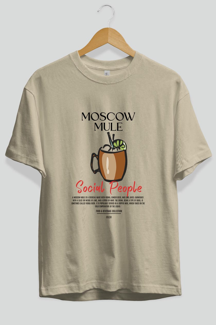 Moscow Mule Kokteyl Serisi ön Baskılı Oversize t-shirt Erkek Kadın %100 Pamuk Bisiklet Yaka tişort