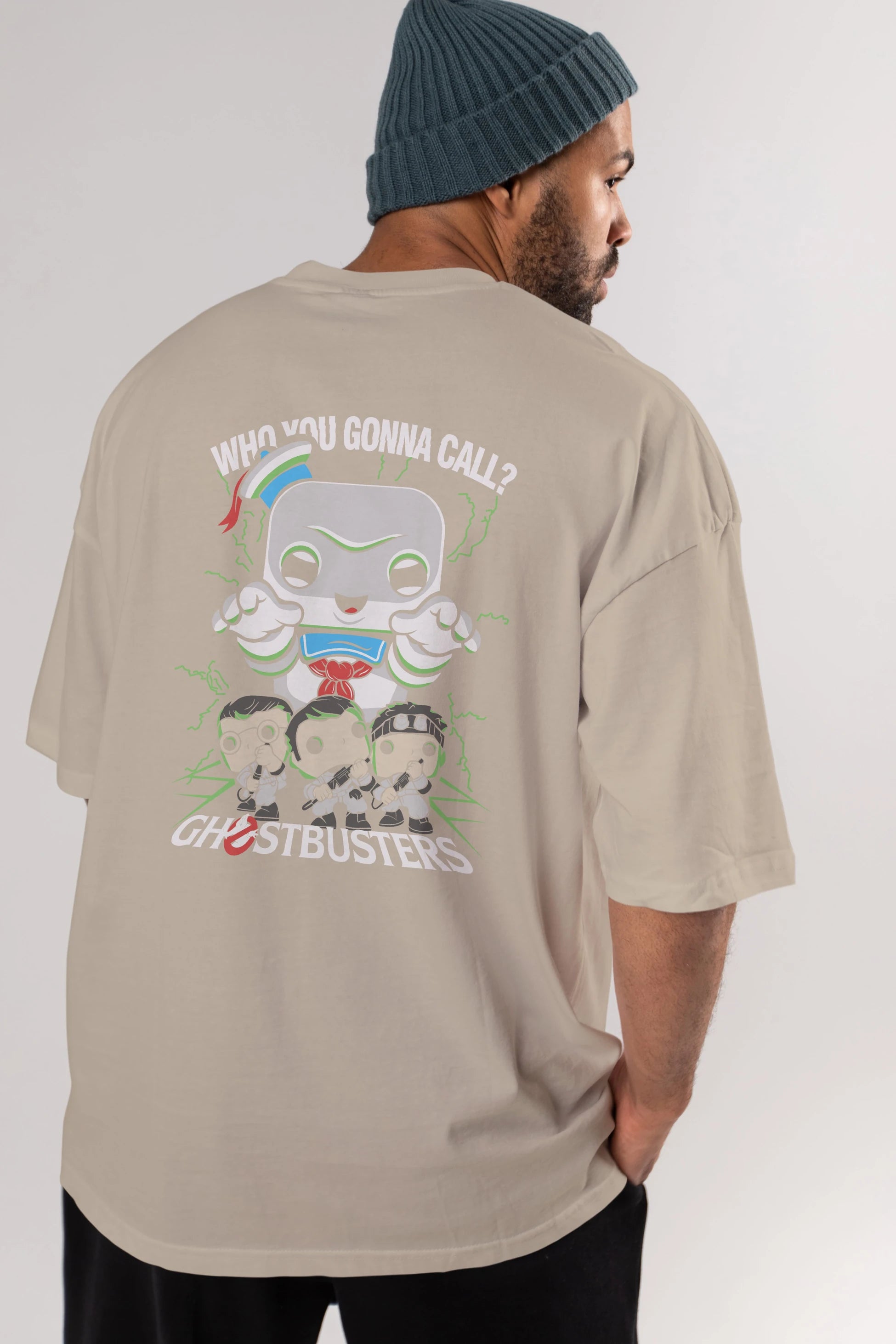 Ghostbusters Arka Baskılı Oversize t-shirt Erkek Kadın Unisex %100 Pamuk Bisiklet Yaka tişort