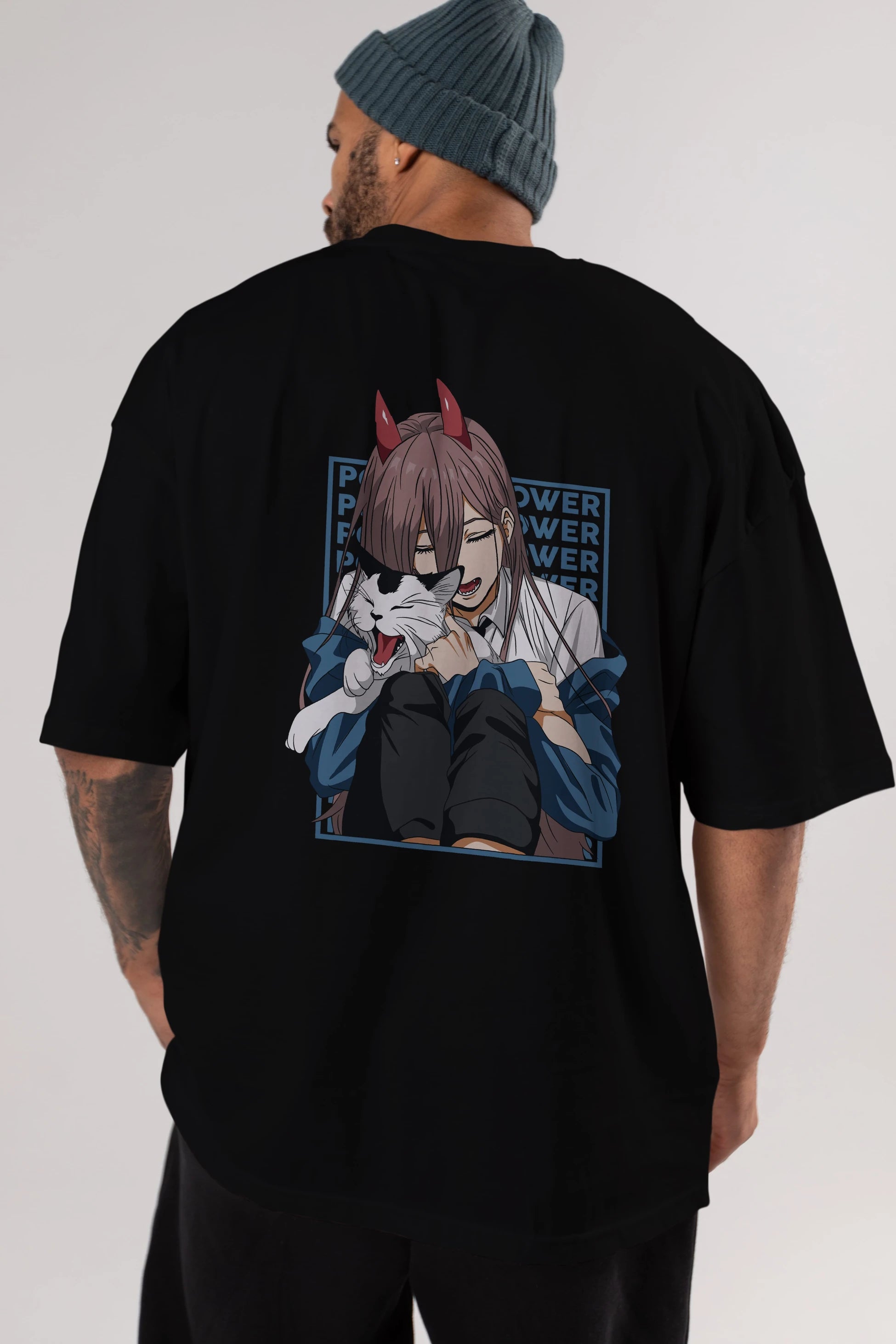 POWER CHAINSAWMAN Anime Arka Baskılı Oversize t-shirt Erkek Kadın Unisex