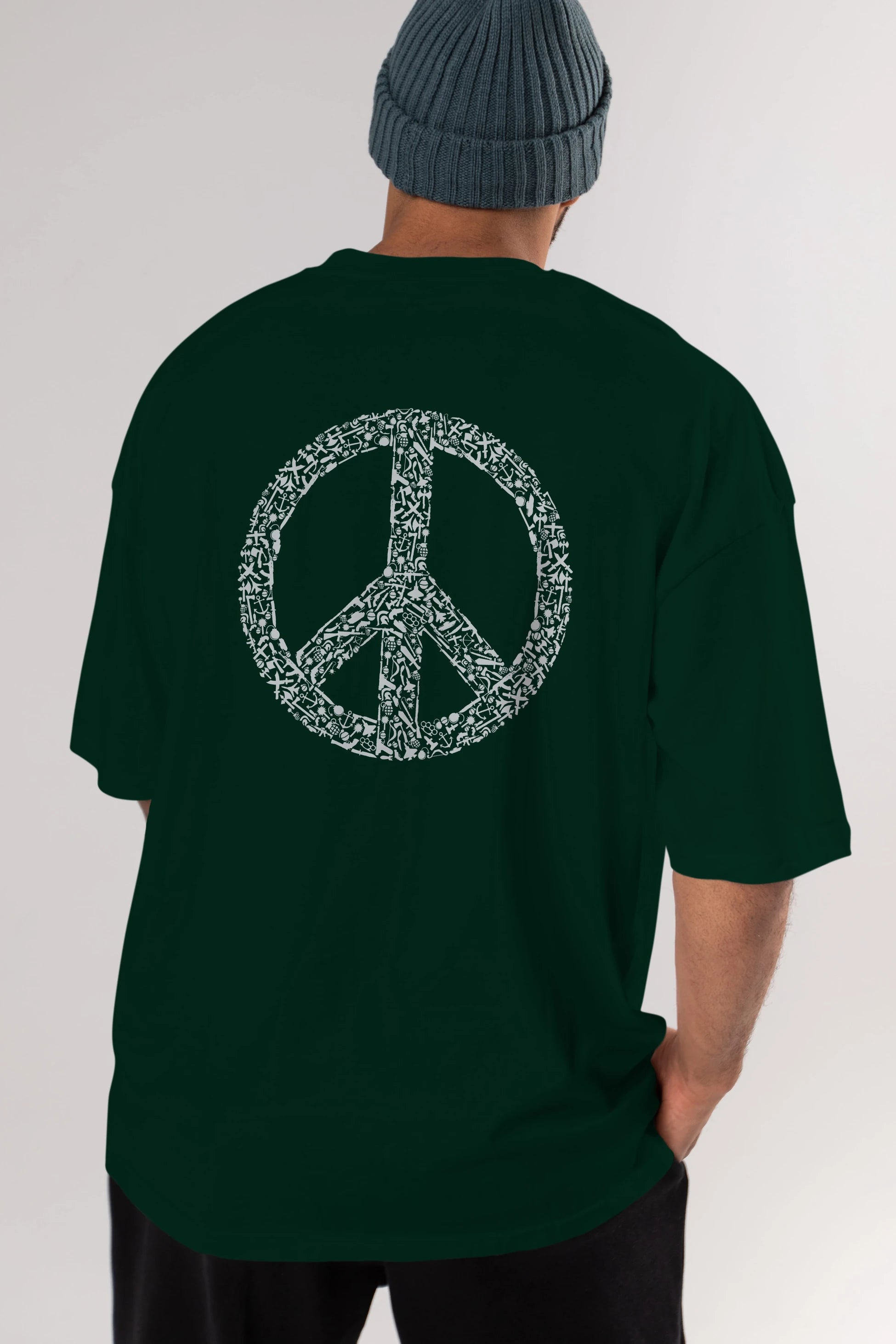 War Peace Arka Baskılı Oversize t-shirt %100 pamuk Erkek Kadın Unisex