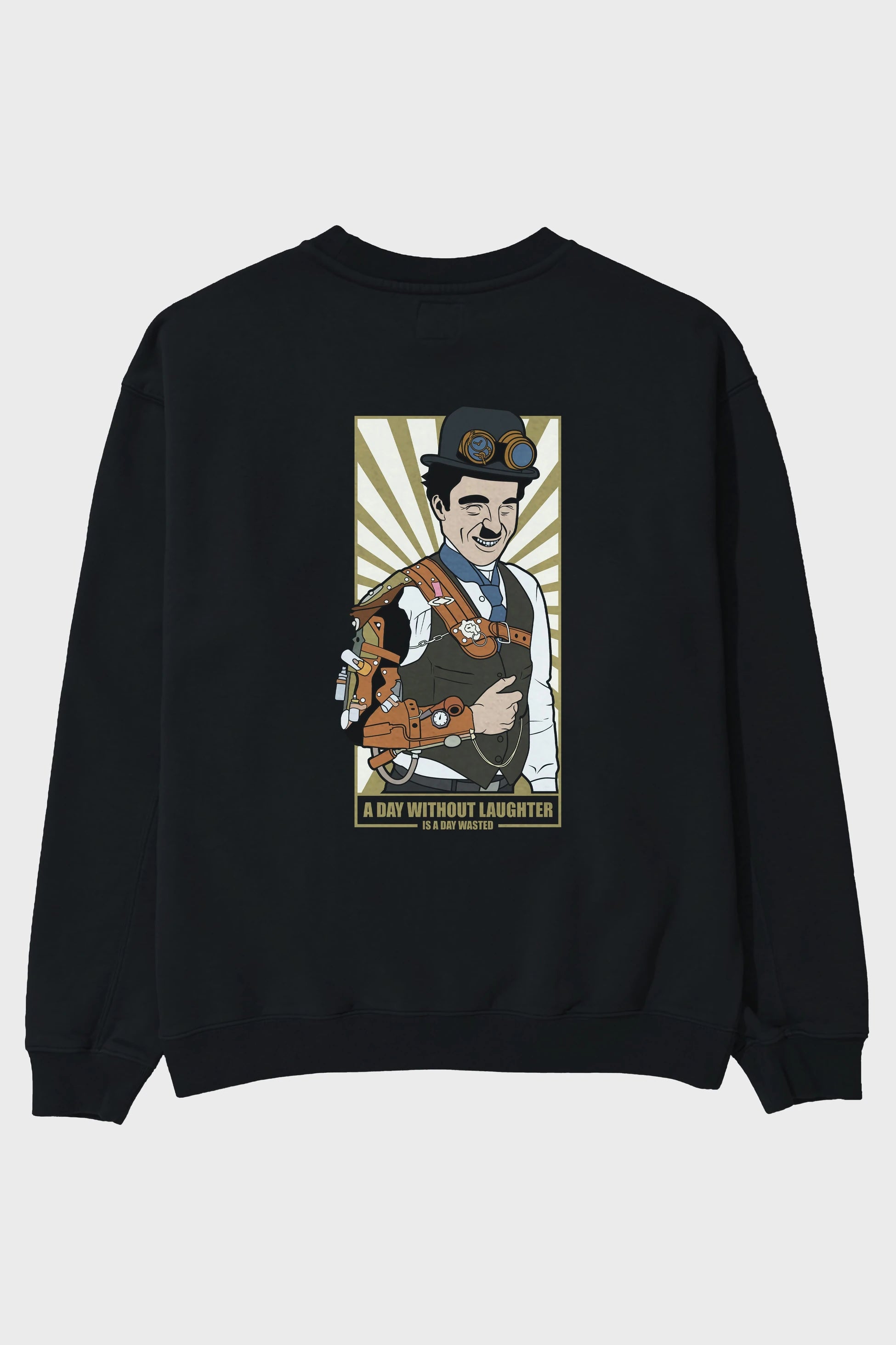Steampunk Chaplin Arka Baskılı Oversize Sweatshirt Erkek Kadın Unisex