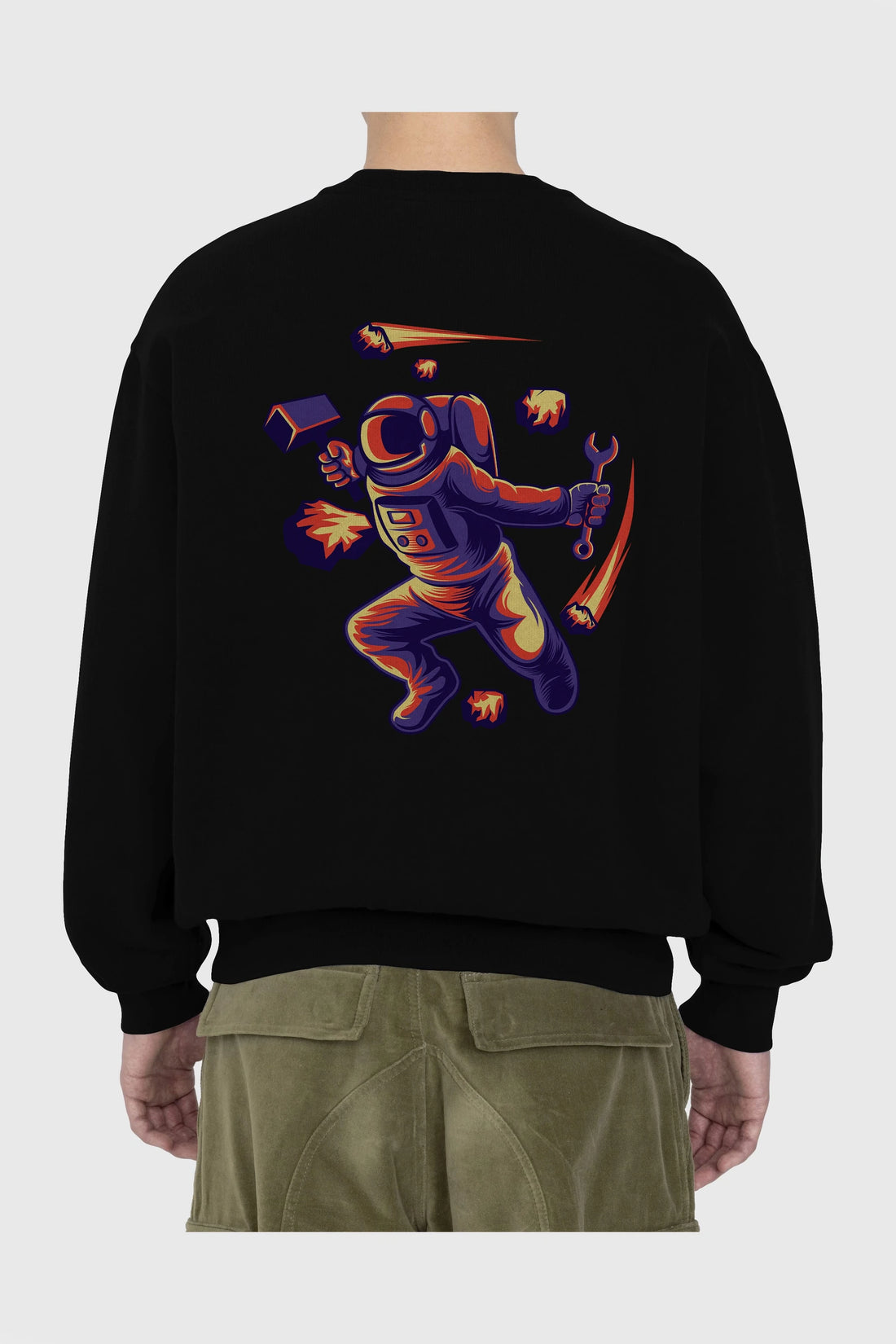 Astronaut Block Meteor Arka Baskılı Oversize Sweatshirt Erkek Kadın Unisex