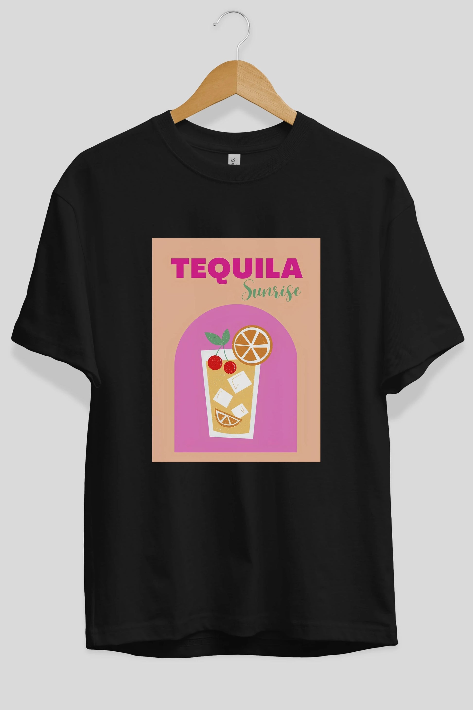 Tequila Sunrise 2 Ön Baskılı Oversize t-shirt Erkek Kadın Unisex %100 Pamuk Bisiklet Yaka tişort