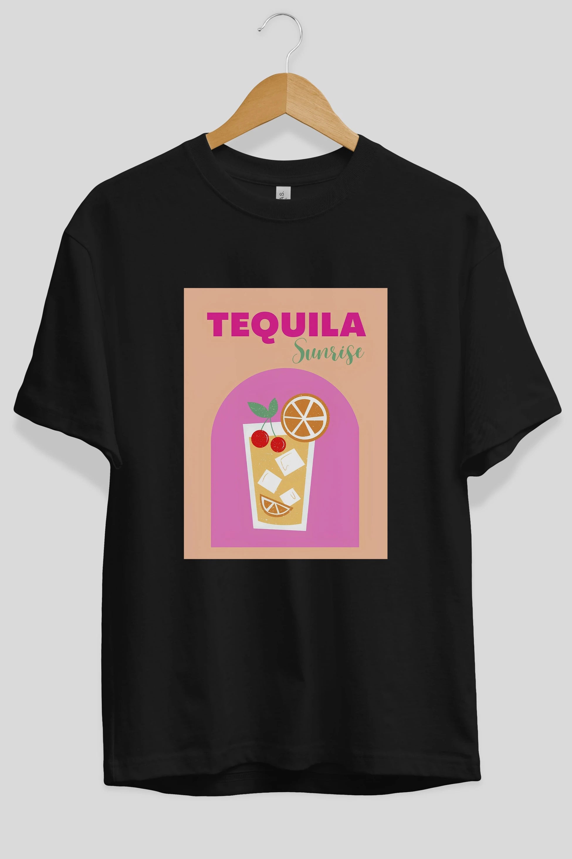 Tequila Sunrise 2 Ön Baskılı Oversize t-shirt Erkek Kadın Unisex %100 Pamuk Bisiklet Yaka tişort