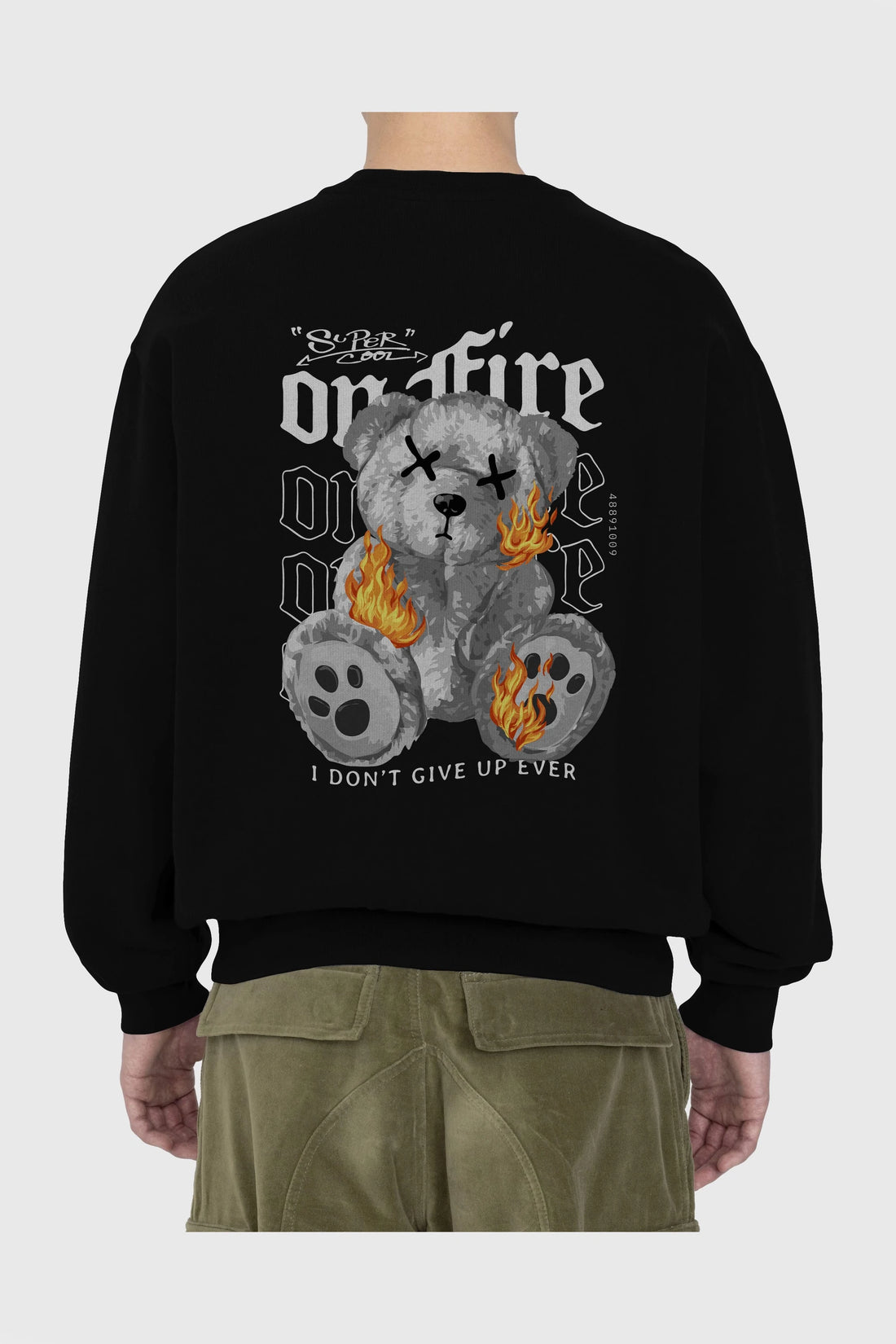 Teddy Bear On Fire Arka Baskılı Oversize Sweatshirt Erkek Kadın Unisex