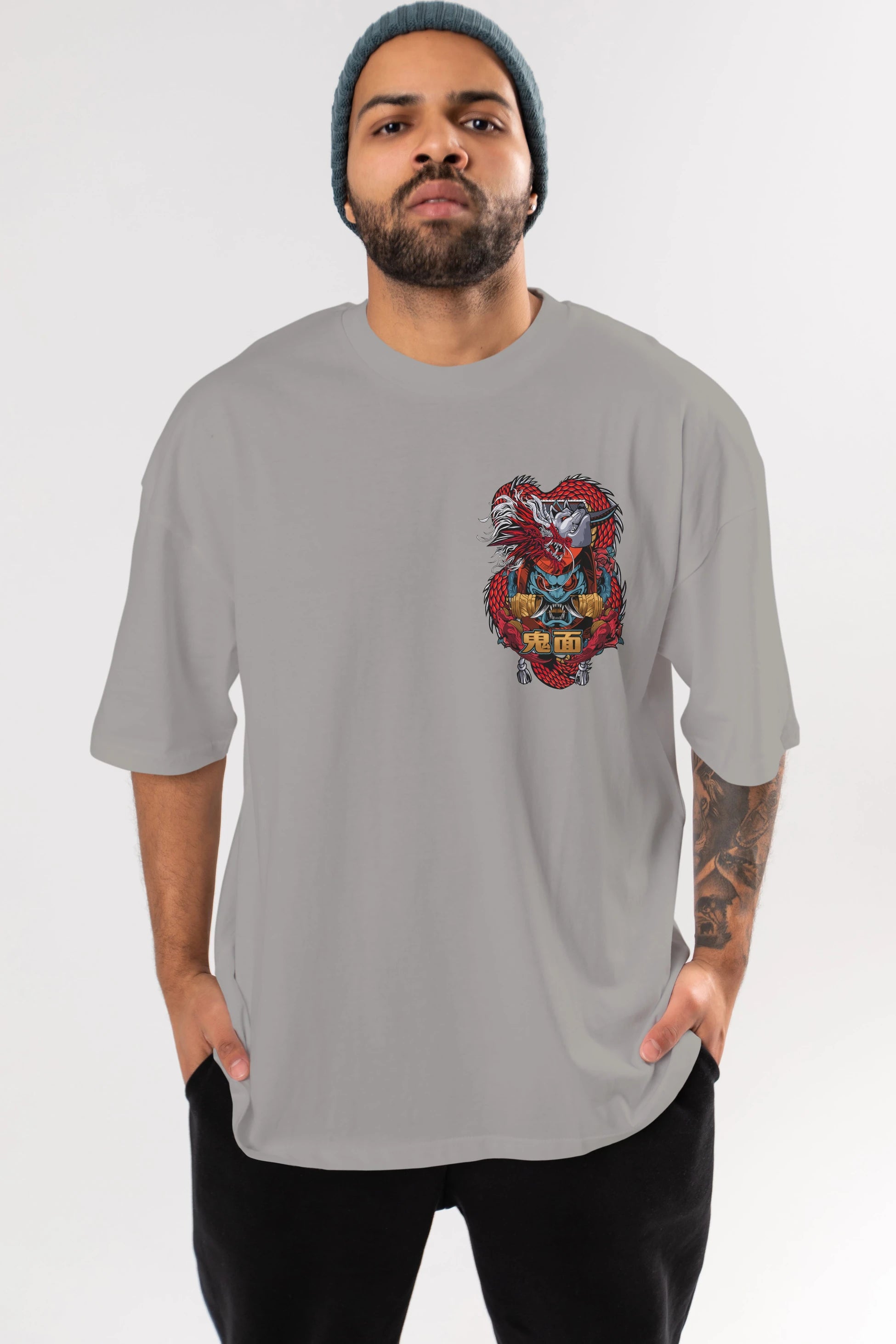 TRIBAL Ön Sol Baskılı Oversize t-shirt Erkek Kadın Unisex %100 Pamuk Bisiklet Yaka tişort