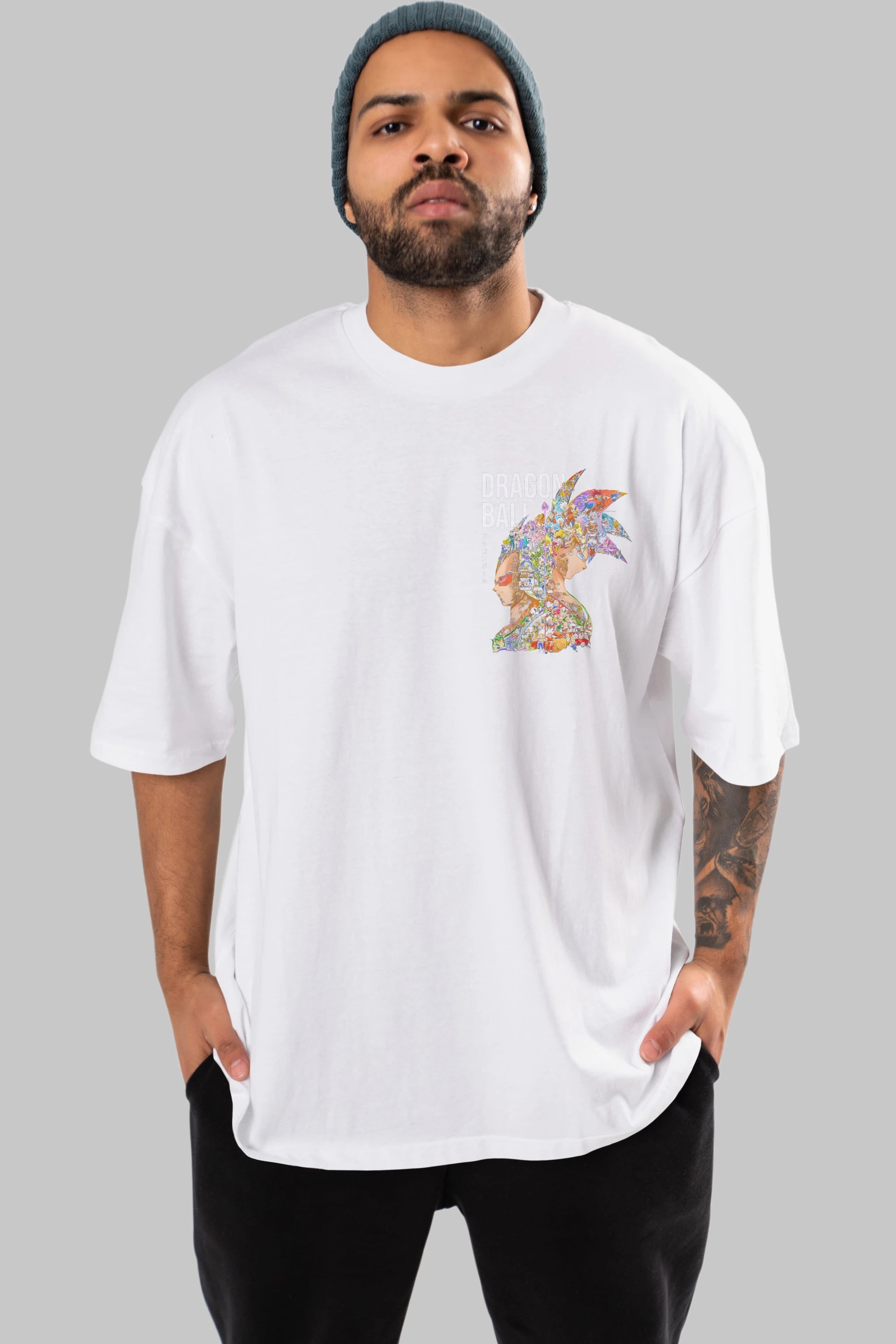 DRAGON BALL ART (5) Ön Sol Baskılı Oversize t-shirt Erkek Kadın Unisex %100 Pamuk Bisiklet Yaka tişort
