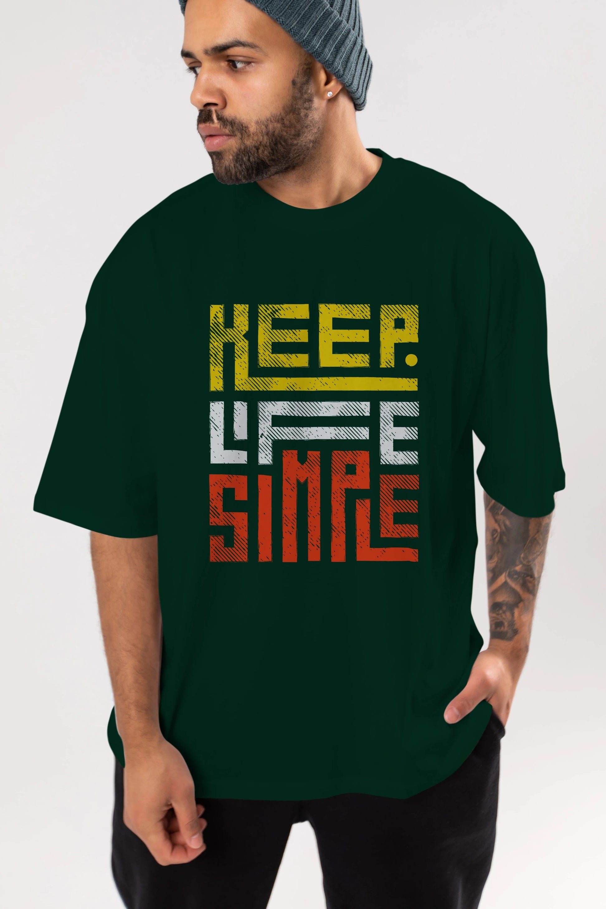 Keep Life Simple Yazılı Ön Baskılı Oversize t-shirt Erkek Kadın Unisex