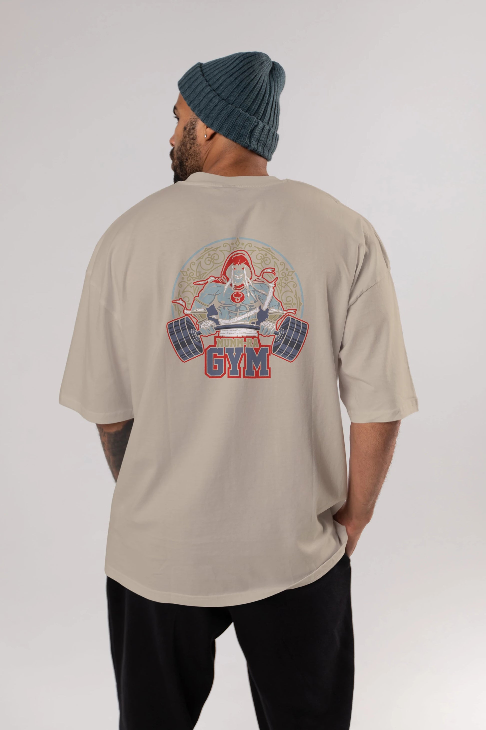 Mumm-ra GYM Arka Baskılı Oversize t-shirt Erkek Kadın Unisex %100 Pamuk Bisiklet Yaka tişort