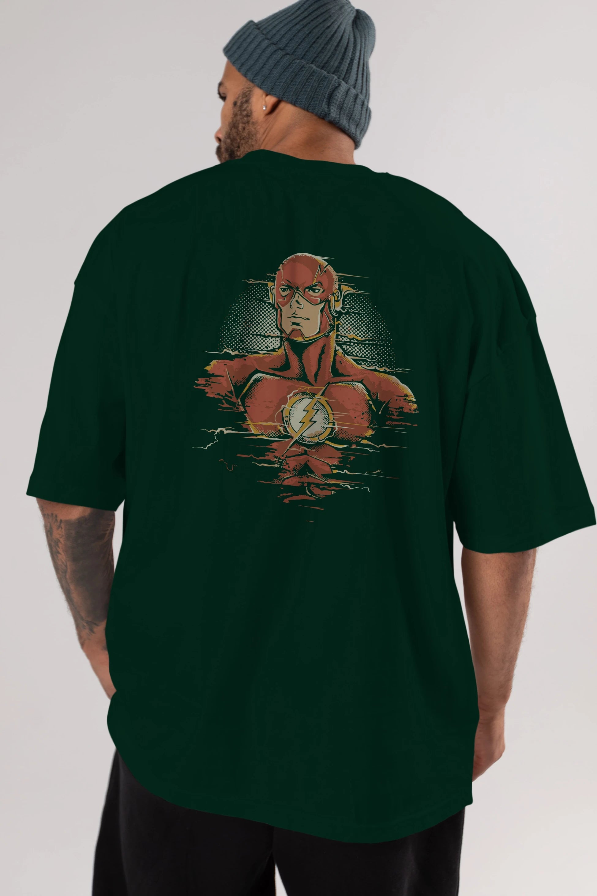 Flash Avengers Arka Baskılı Oversize t-shirt Erkek Kadın Unisex %100 Pamuk Bisiklet Yaka tişort