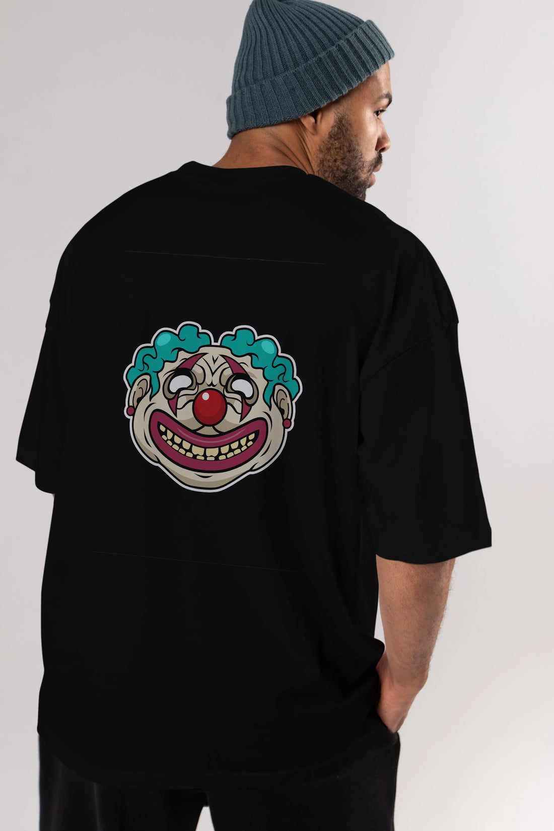 Clown Head Arka Baskılı Oversize t-shirt Erkek Kadın Unisex %100 Pamuk tişort