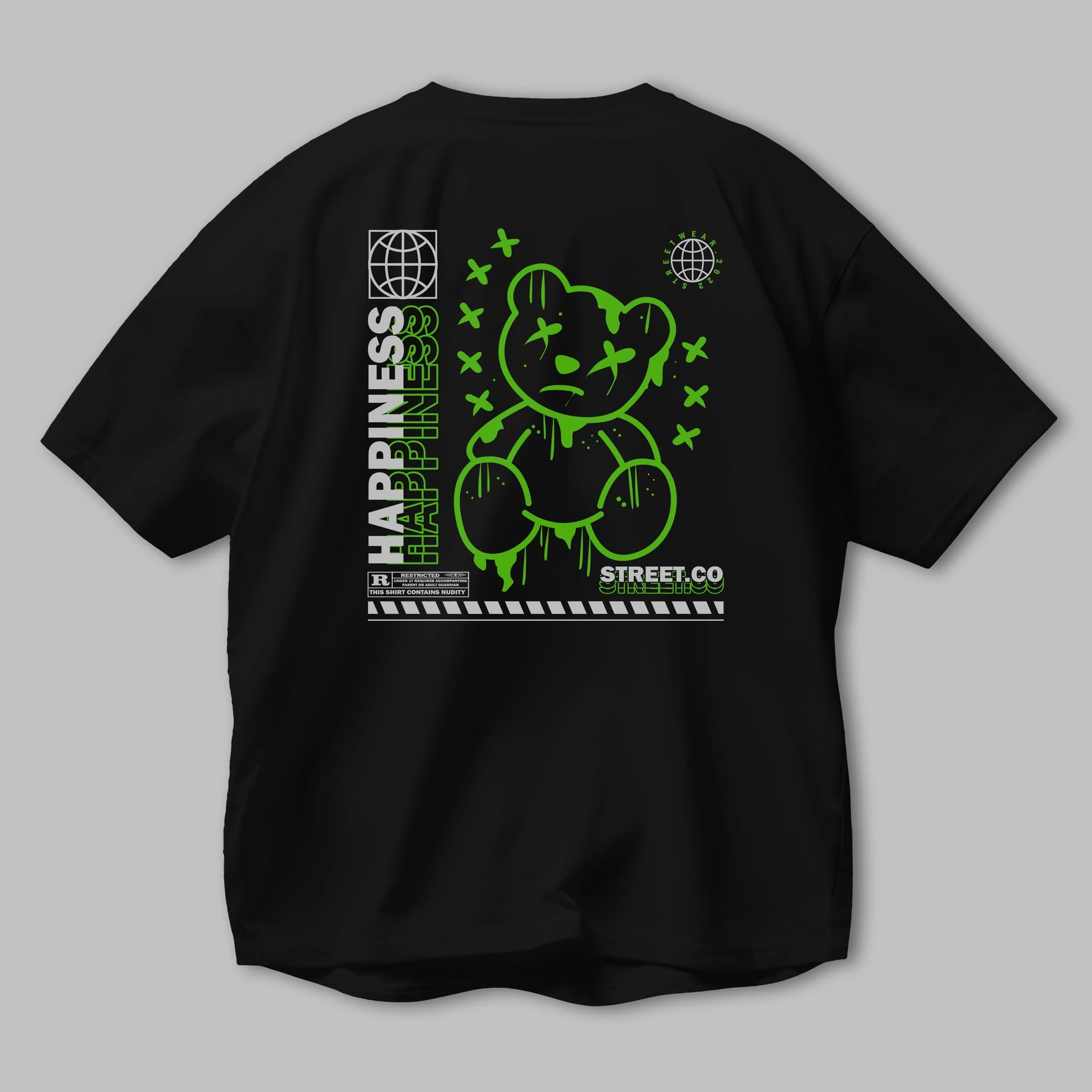 Happiness Bear 3 Arka Baskılı Oversize t-shirt Erkek Kadın Unisex