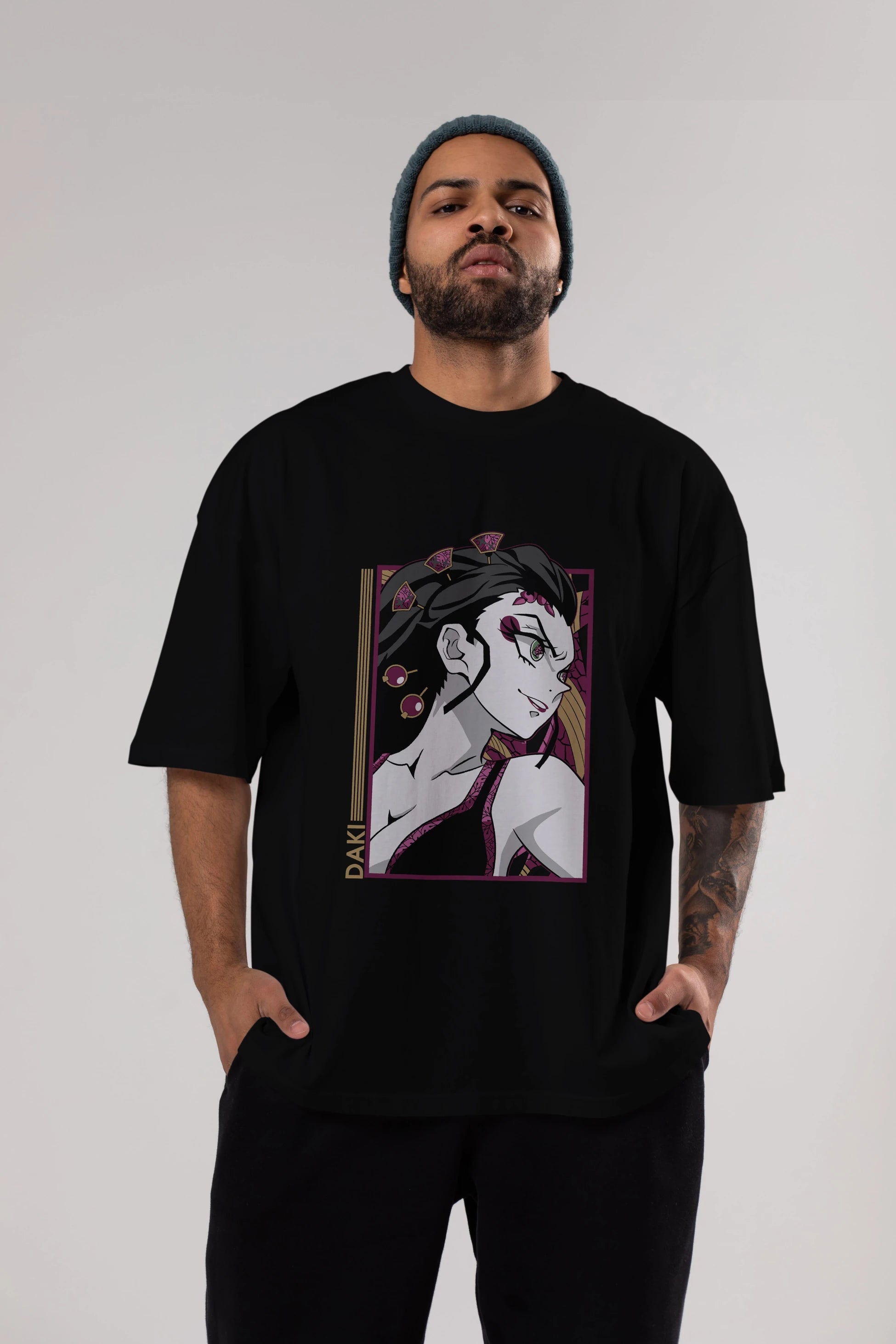 Daki DEMION SLAYER Anime Ön Baskılı Oversize t-shirt %100 pamuk Erkek Kadın Unisex