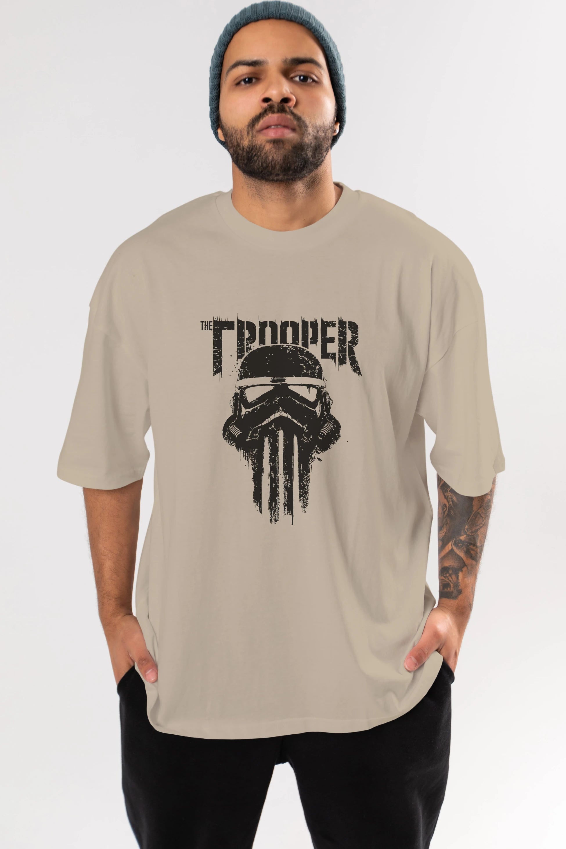 The Trooper Ön Baskılı Oversize t-shirt Erkek Kadın Unisex %100 Pamuk Bisiklet Yaka tişort