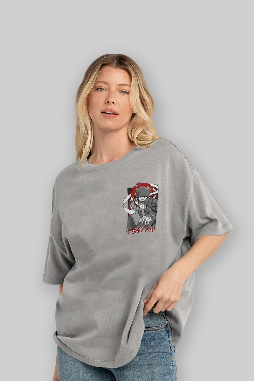 SHISUI UCHIHA NARUTO Ön Sol Baskılı Oversize t-shirt Erkek Kadın Unisex %100 Pamuk Bisiklet Yaka tişort