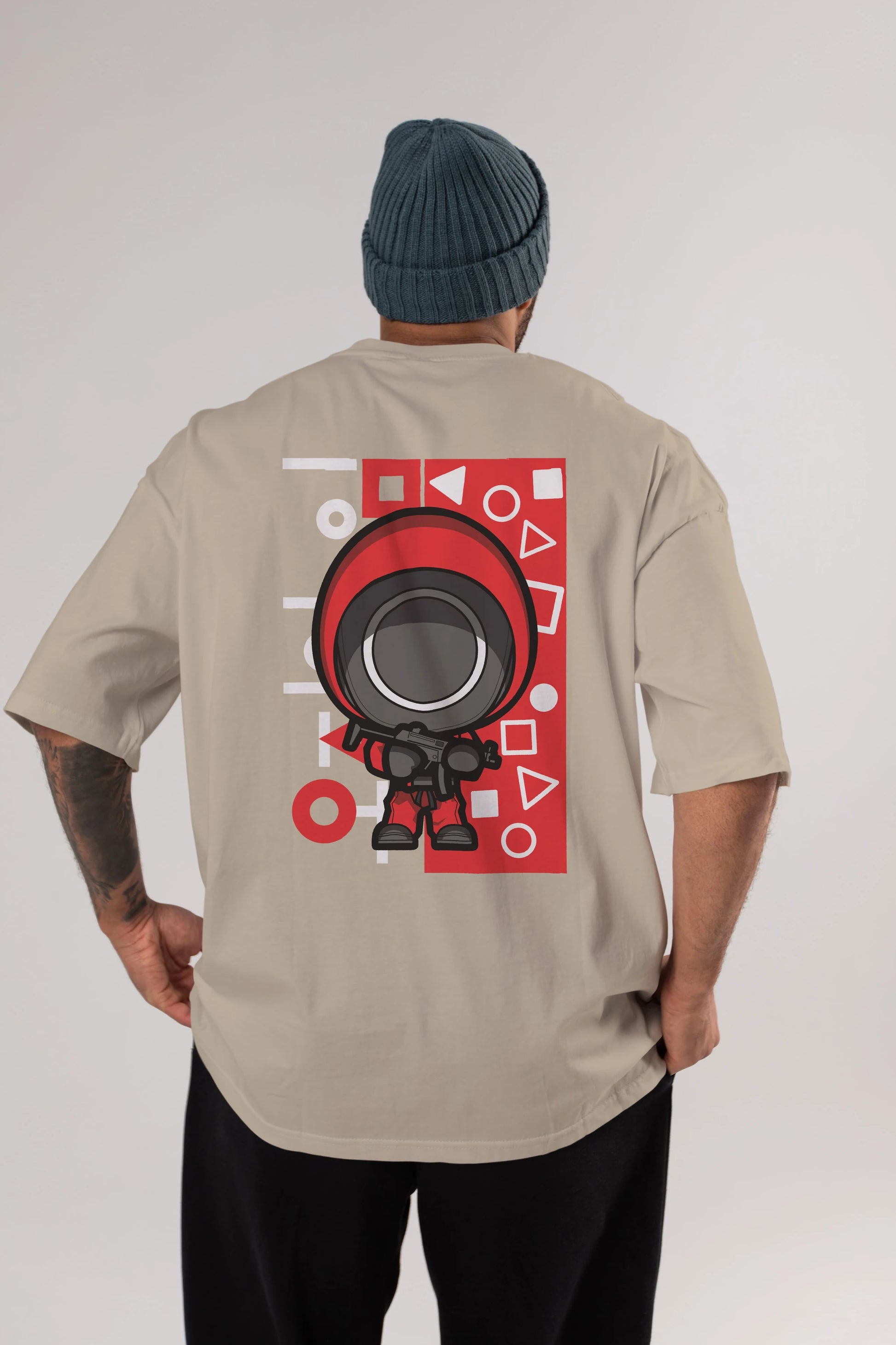 Squid Game (4) Arka Baskılı Oversize t-shirt Erkek Kadın Unisex %100 Pamuk Bisiklet Yaka tişort