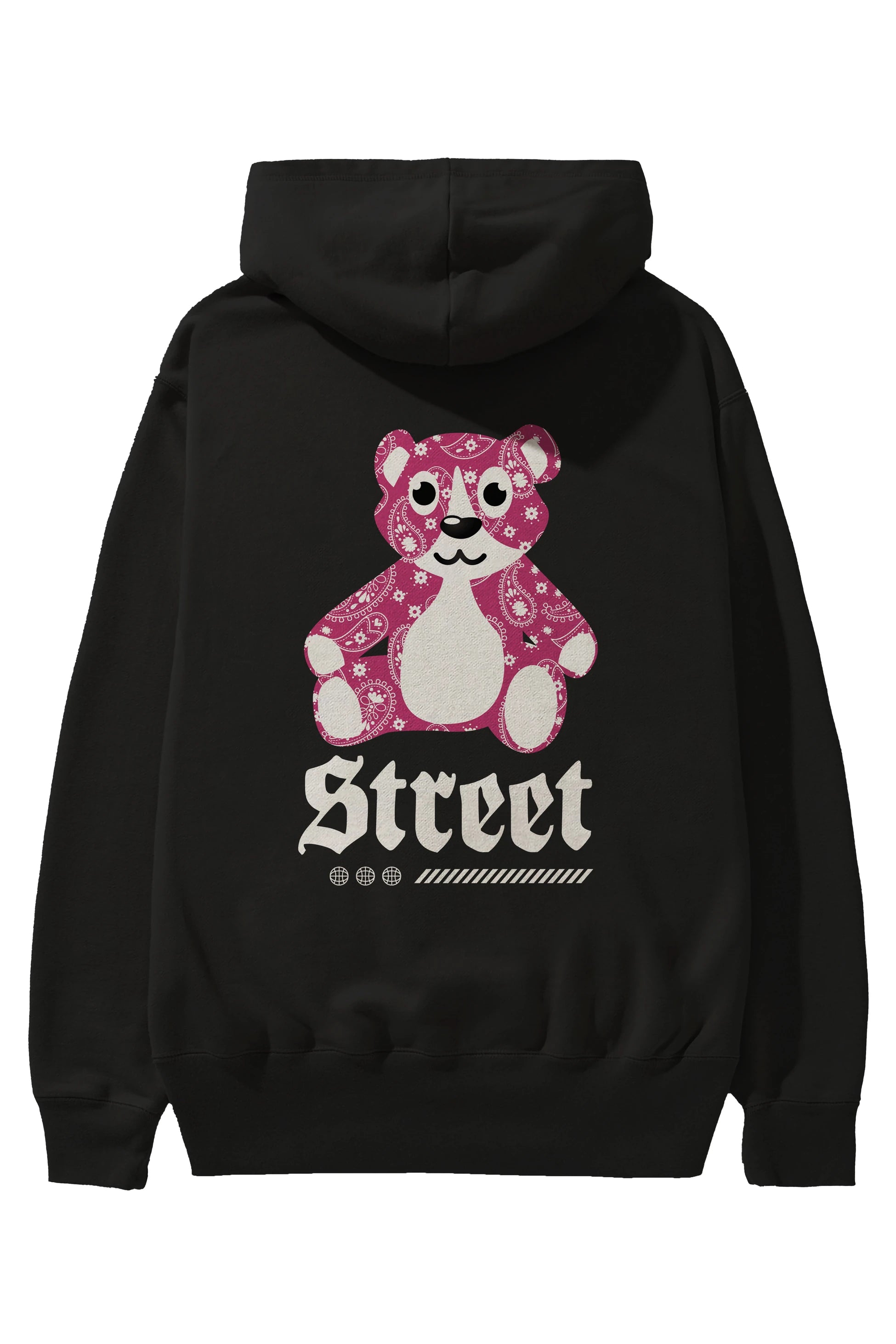 Street Bear Arka Baskılı Hoodie Oversize Kapüşonlu Sweatshirt Erkek Kadın Unisex