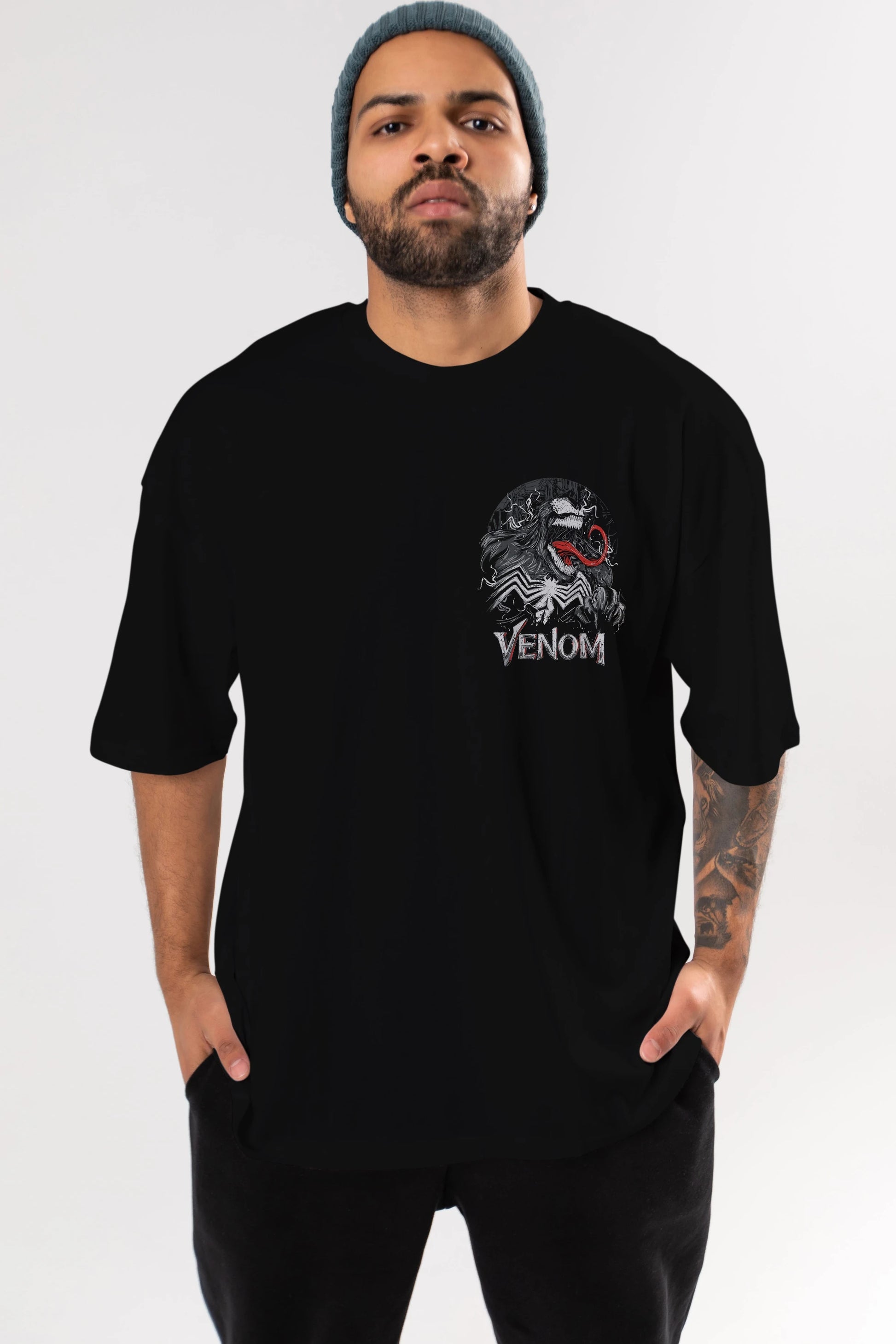 Venom (13) Ön Sol Baskılı Oversize t-shirt Erkek Kadın Unisex %100 Pamuk Bisiklet Yaka tişort