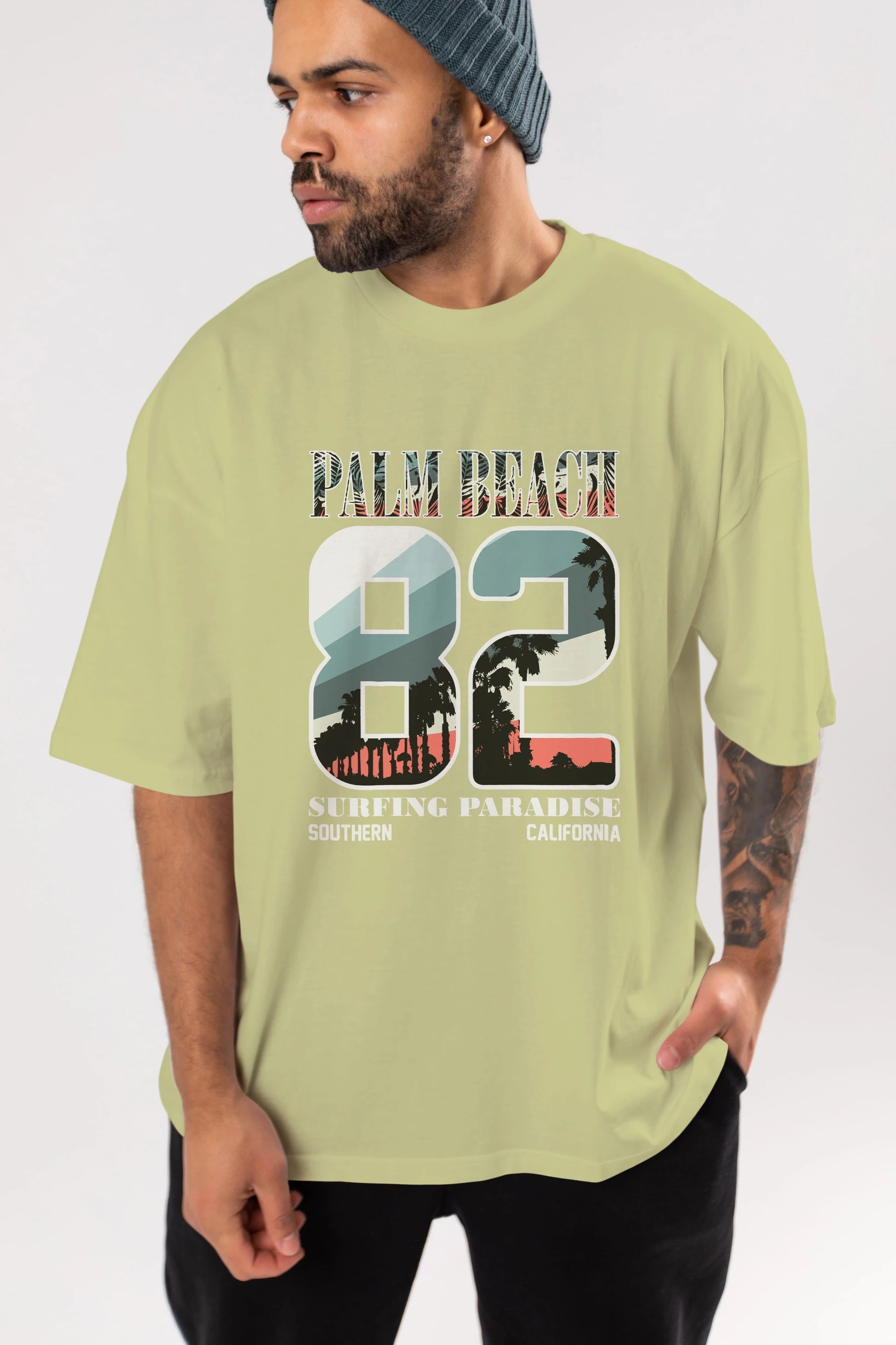 Palm Beach 82 Ön Baskılı Oversize t-shirt Erkek Kadın Unisex