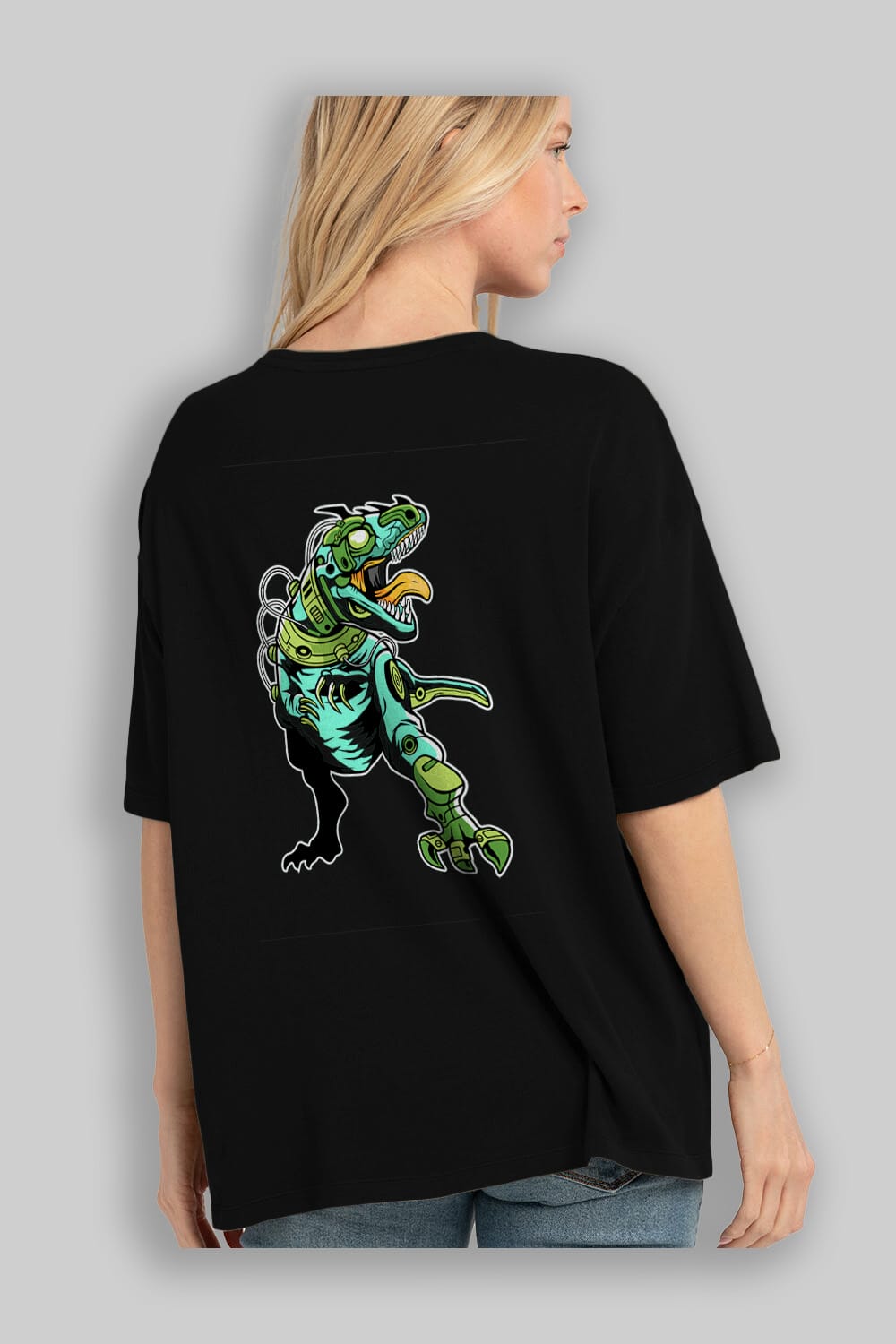 Trex Robot Arka Baskılı Oversize t-shirt Erkek Kadın Unisex %100 Pamuk tişort