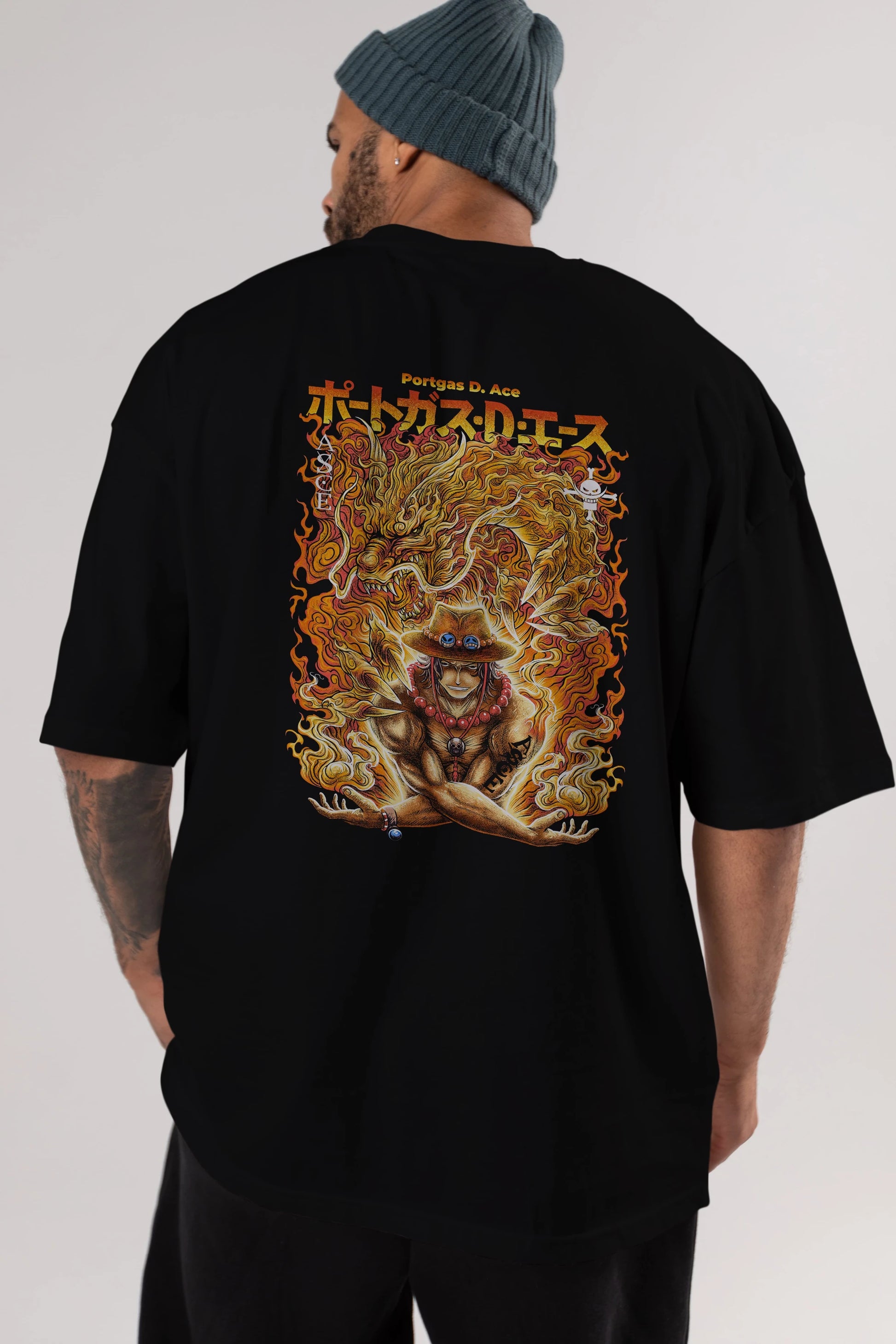PORTGAS D. ACE Anime Arka Baskılı Oversize t-shirt Erkek Kadın Unisex