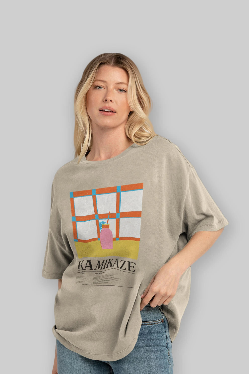 Kamikaze Kokteyl Ön Baskılı Oversize t-shirt Erkek Kadın %100 Pamuk Bisiklet Yaka tişort
