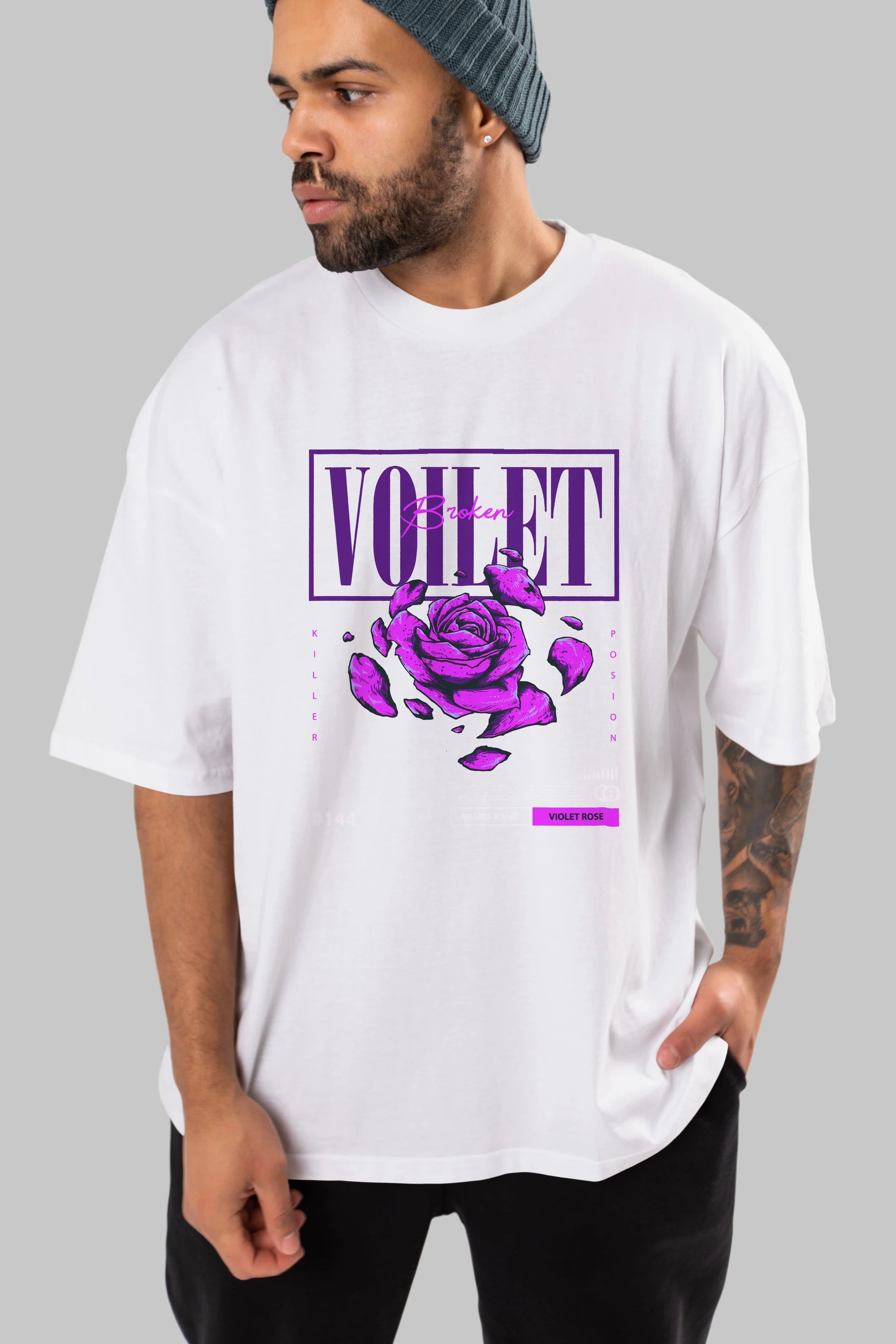 Voilet Broken Ön Baskılı Oversize t-shirt Erkek Kadın Unisex