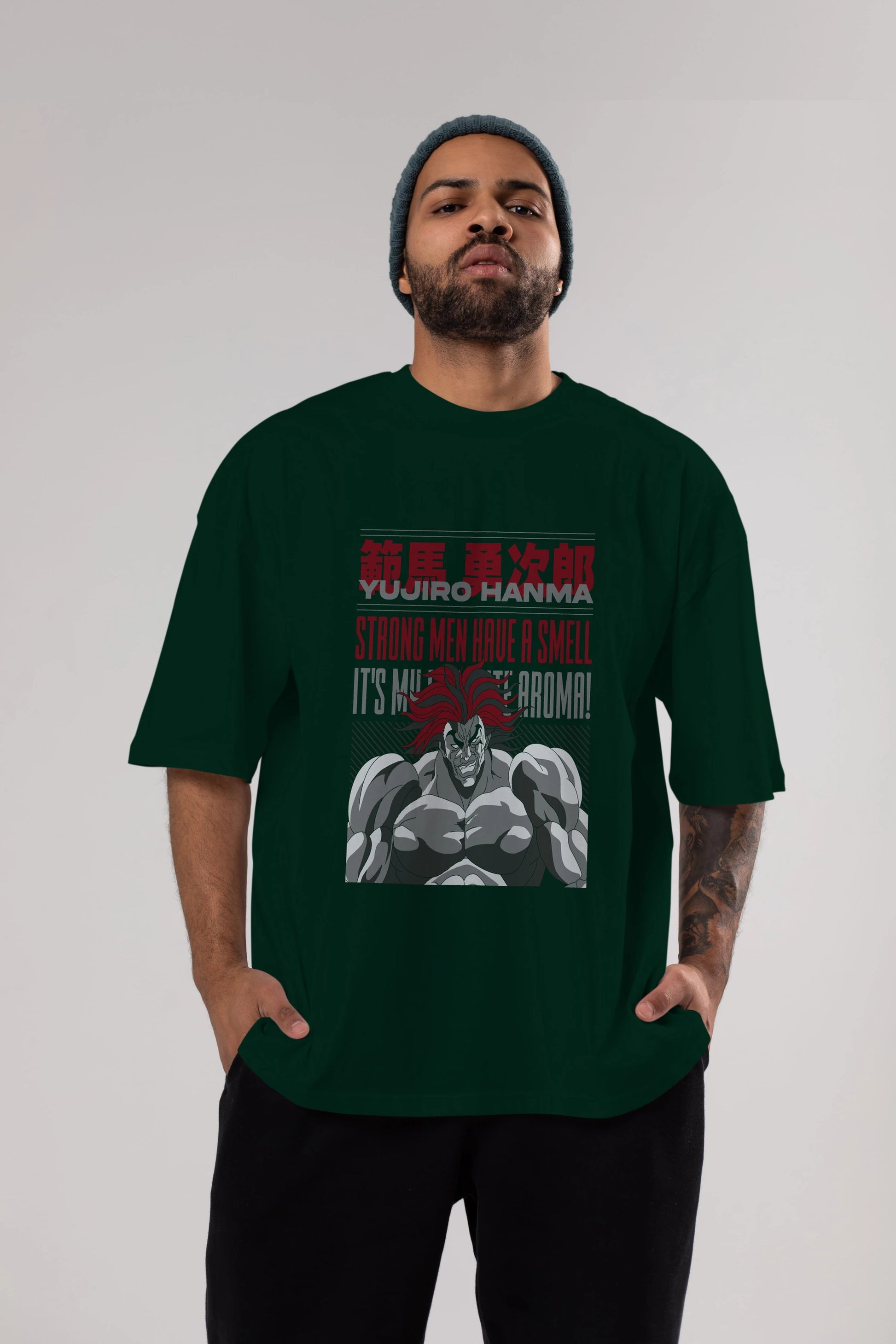 YUJIRO HANMA Anime Ön Baskılı Oversize t-shirt %100 pamuk Erkek Kadın Unisex