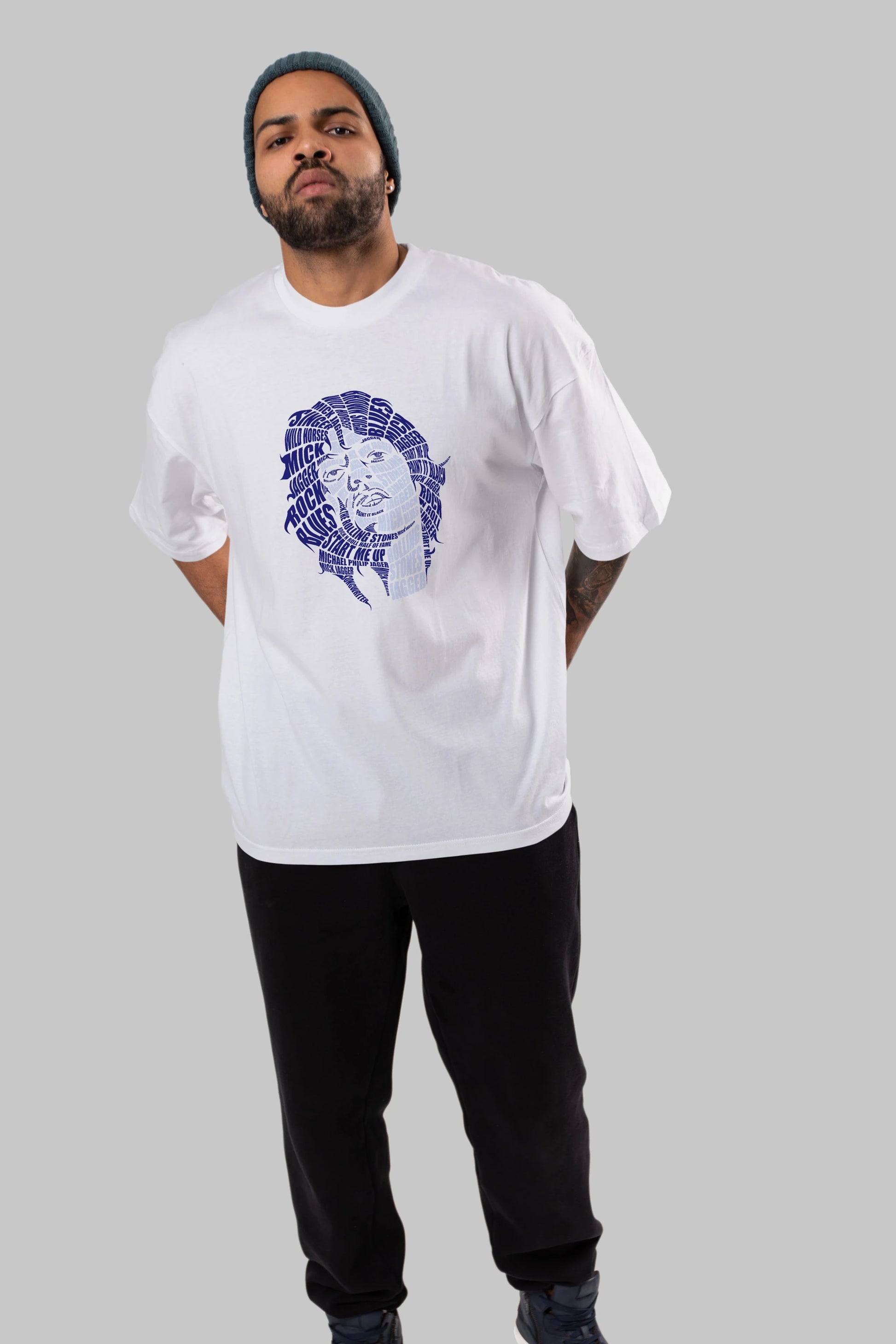 Mick Jagger Calligram Ön Baskılı Oversize t-shirt %100 pamuk Erkek Kadın Unisex