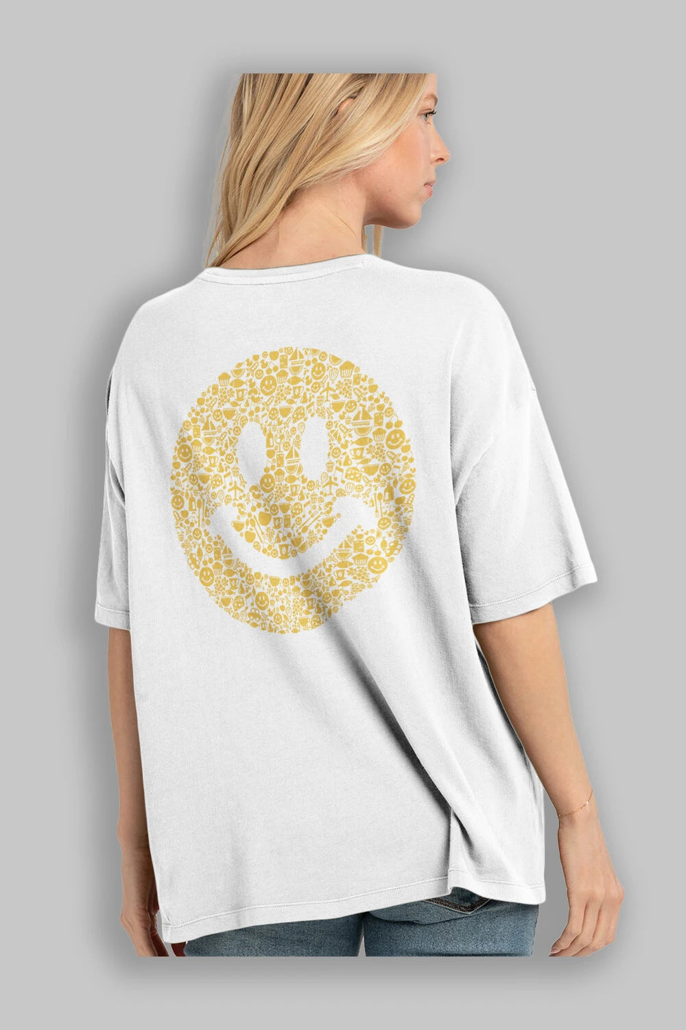 Smiley Arka Baskılı Oversize t-shirt %100 pamuk Erkek Kadın Unisex