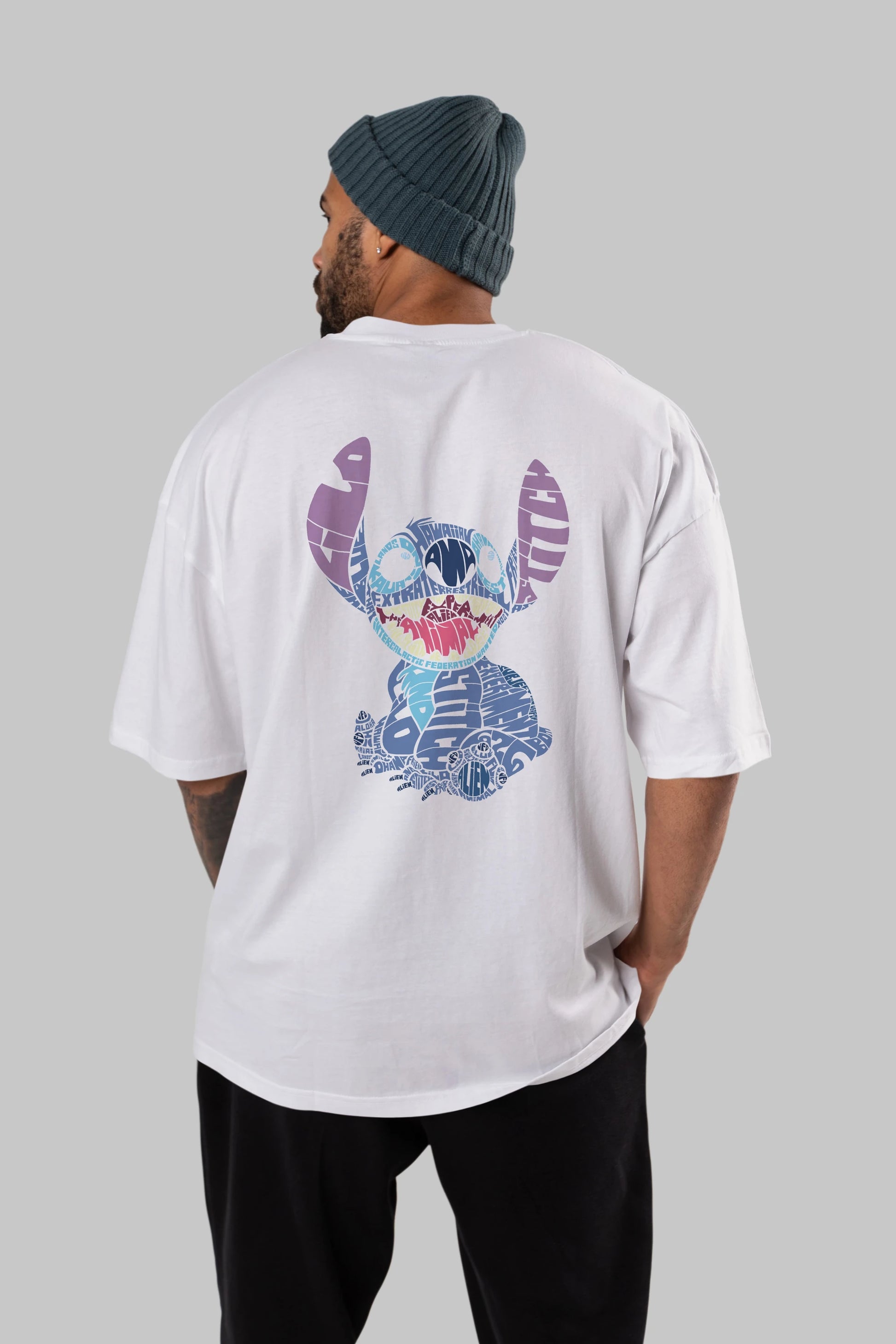 Stitch Arka Baskılı Oversize t-shirt %100 pamuk Erkek Kadın Unisex
