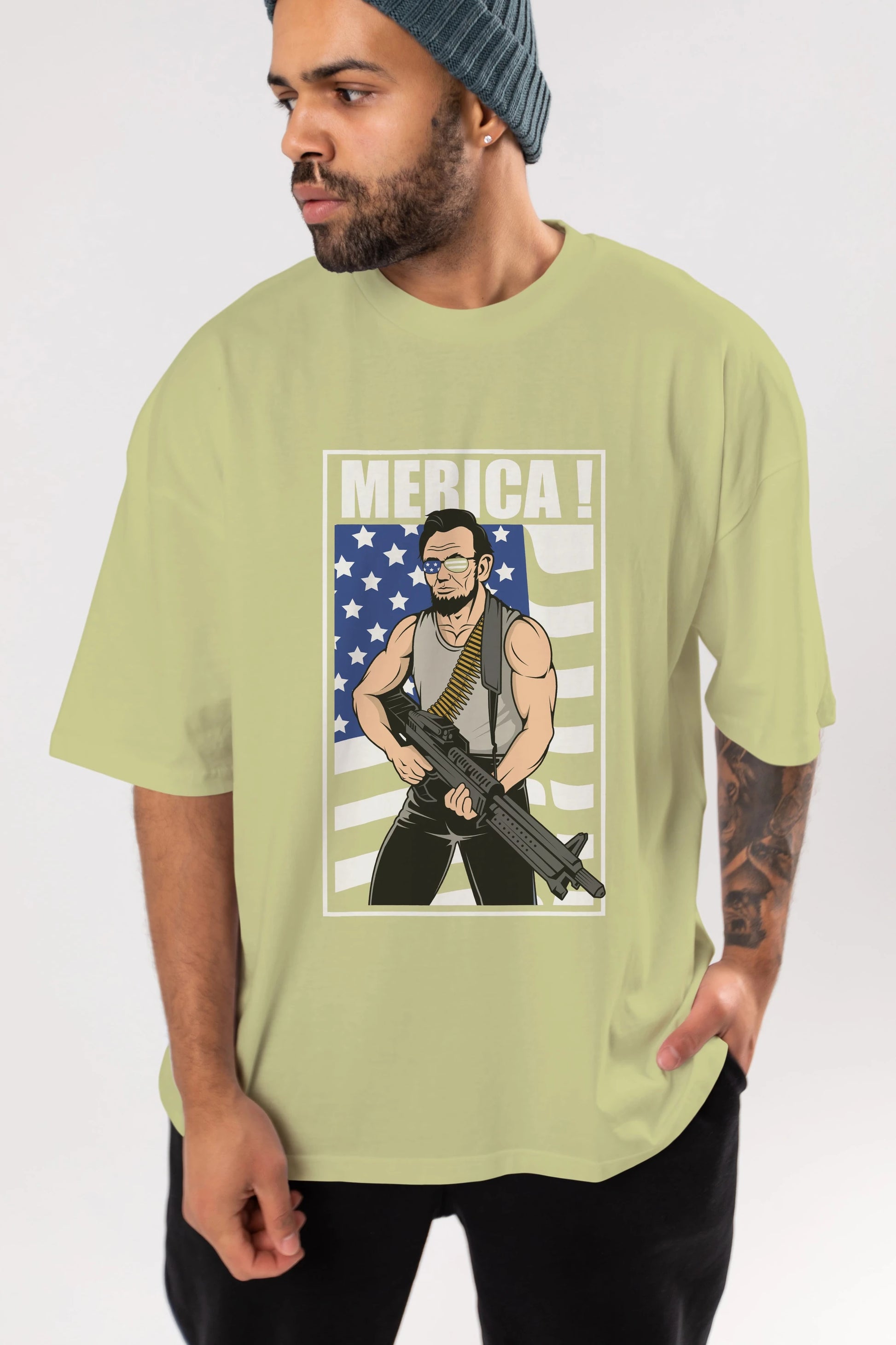 Lincoln Rambo Ön Baskılı Oversize t-shirt Erkek Kadın Unisex %100 Pamuk tişort