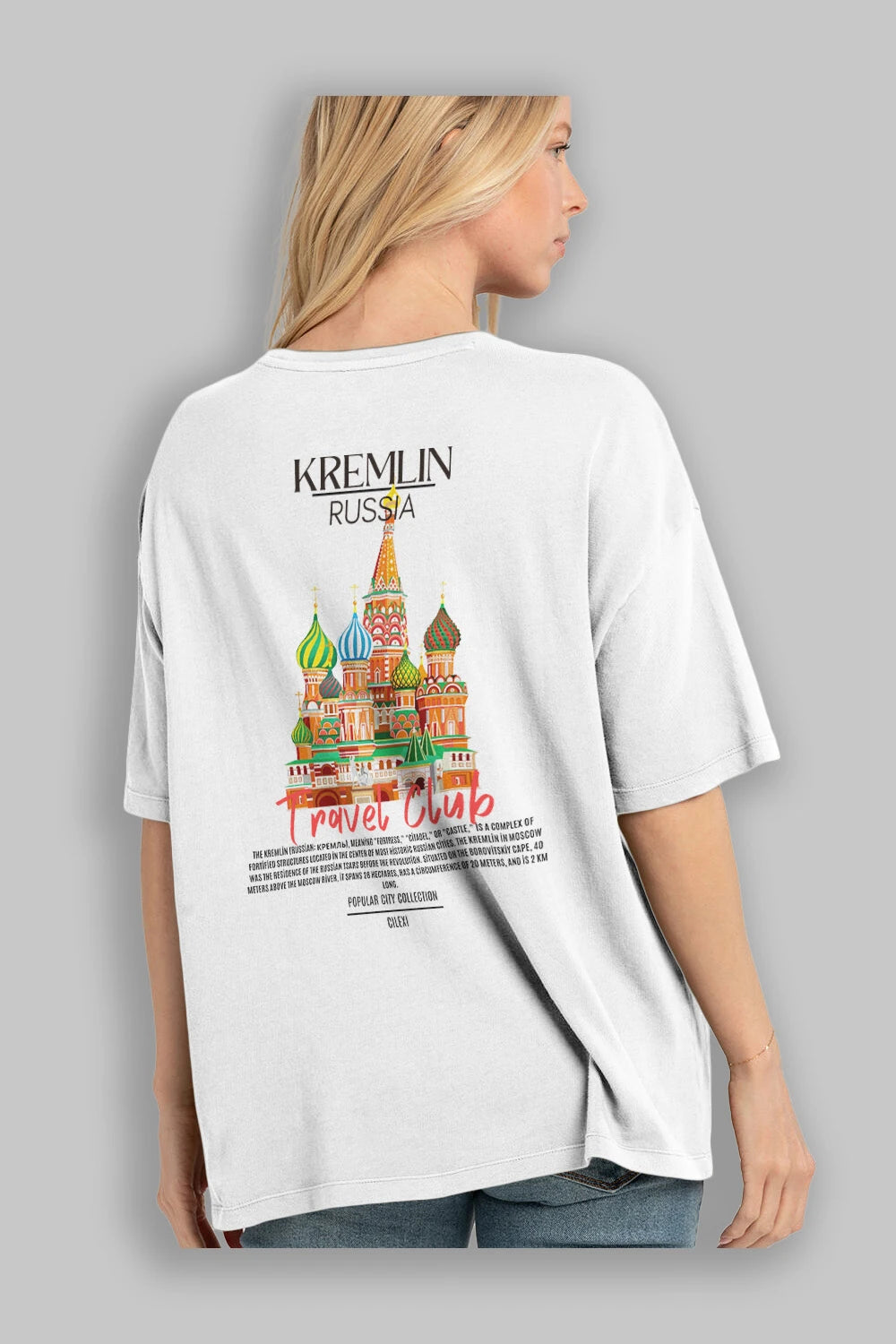Kremlin Russia Arka Baskılı Oversize t-shirt Erkek Kadın Pamuk Bisiklet Yaka tişort