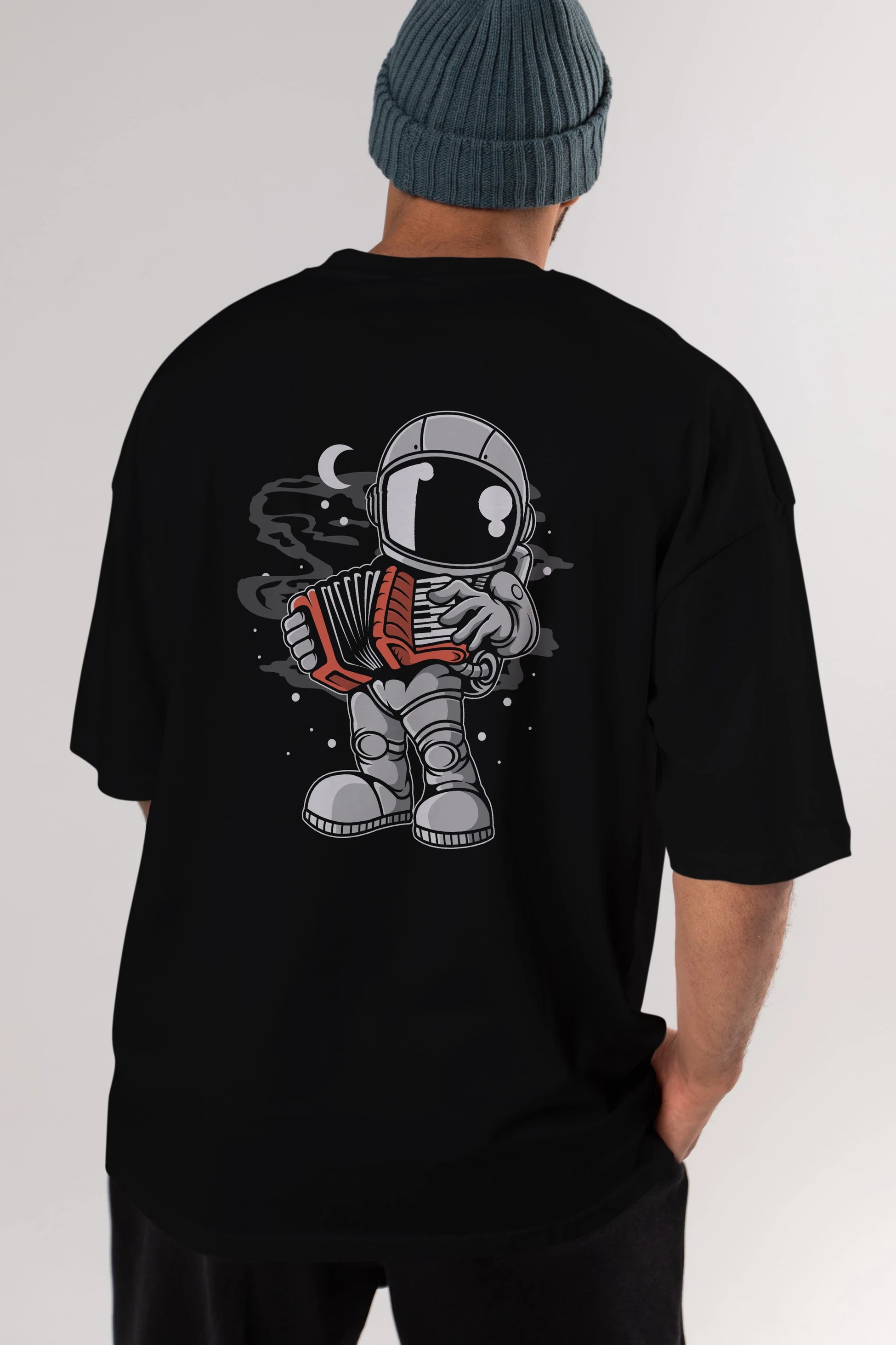 Astronaut Accordion Arka Baskılı Oversize t-shirt Erkek Kadın Unisex