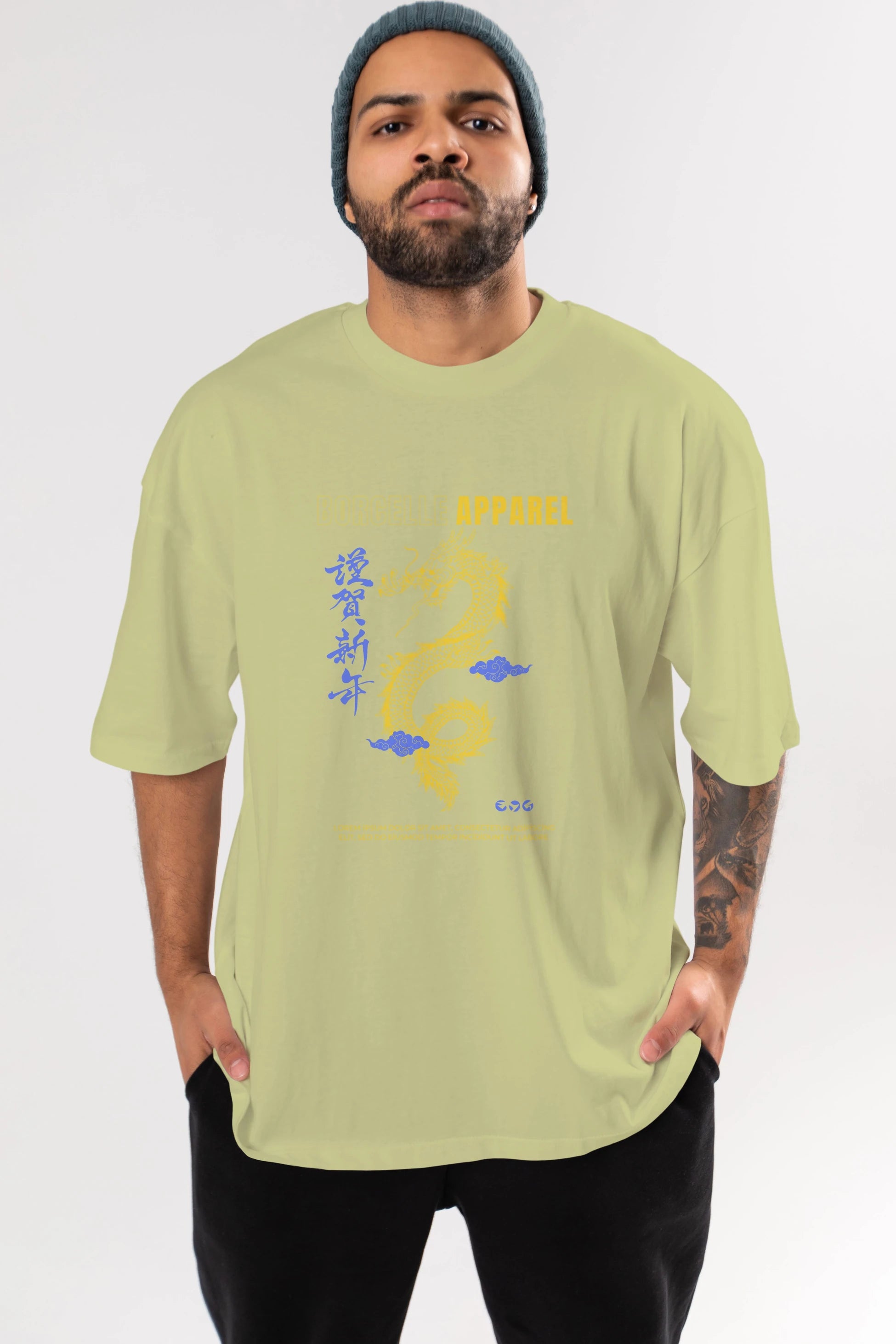 Borcelle Apparel Yazılı Ön Baskılı Oversize t-shirt Erkek Kadın Unisex