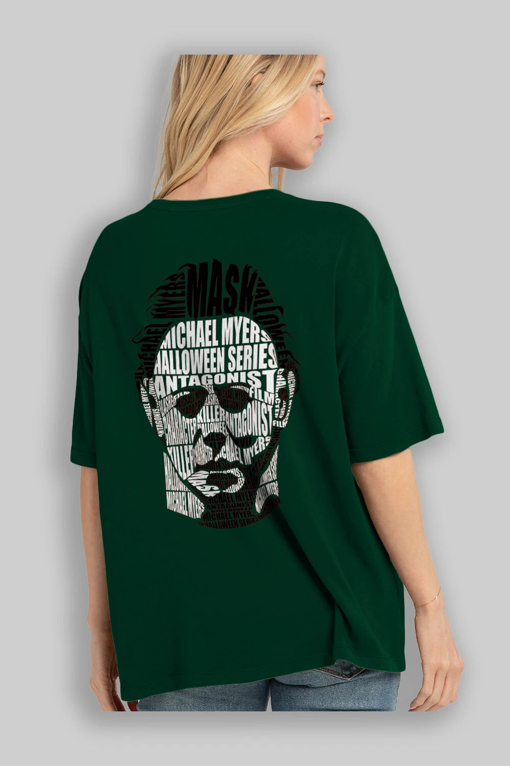 Michael Myers Calligram Arka Baskılı Oversize t-shirt %100 pamuk Erkek Kadın Unisex