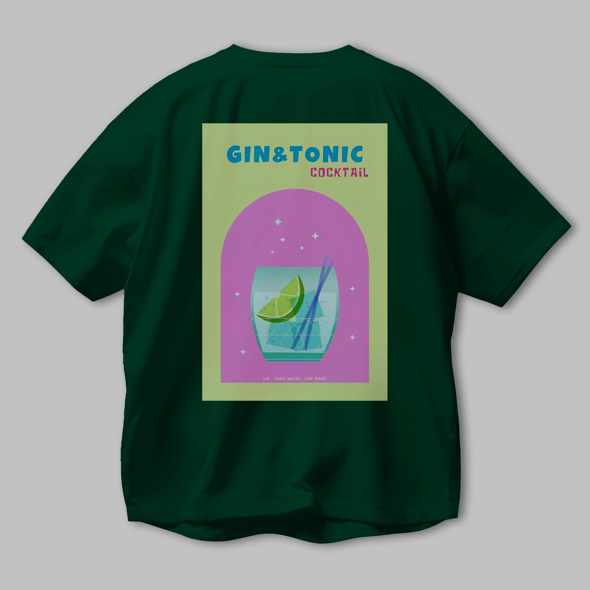 Gin Tonic Cocktail Arka Baskılı Oversize t-shirt Erkek Kadın Unisex %100 Pamuk Bisiklet Yaka tişort
