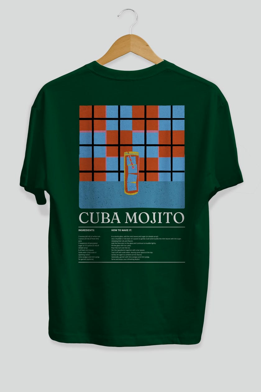 Cuba Mojıto Kokteyl Serisi Arka Baskılı Oversize t-shirt Erkek Kadın %100 Pamuk Bisiklet Yaka tişort