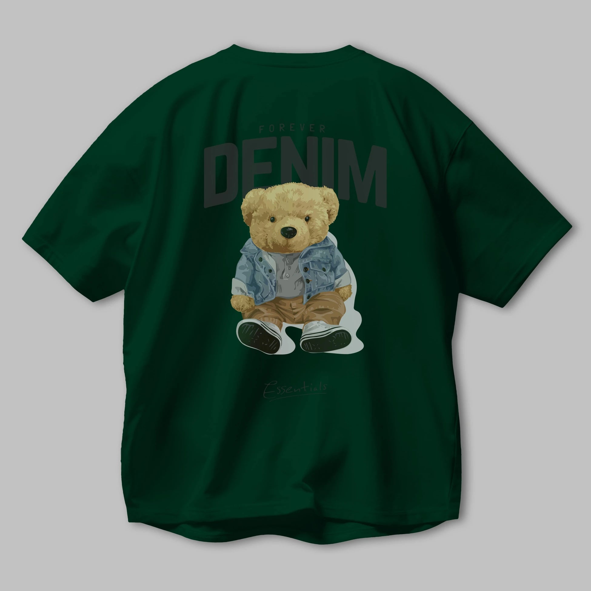 Teddy Bear Forever Denim Arka Baskılı Oversize t-shirt Erkek Kadın Unisex %100 Pamuk